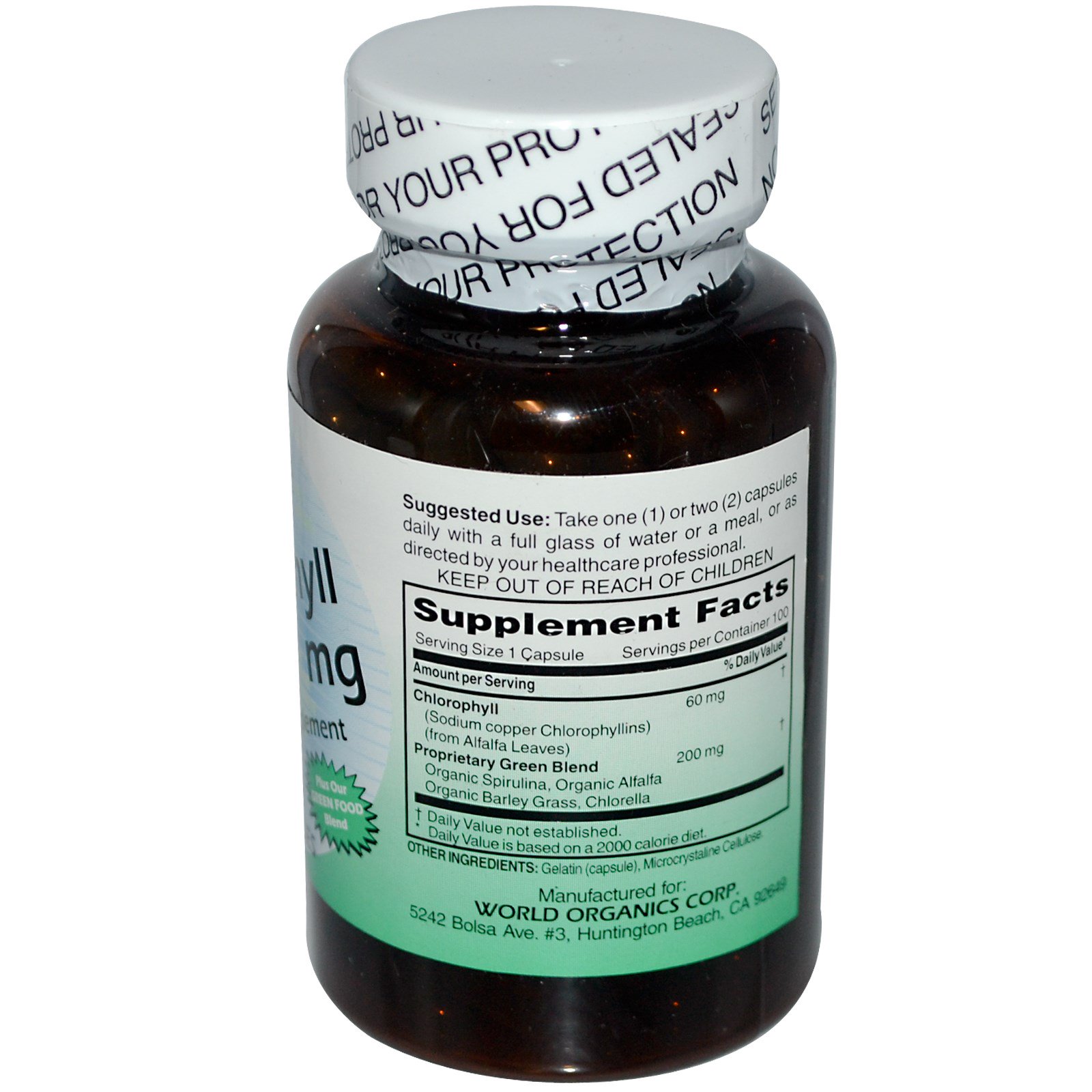 Comprar World Organic, Clorofila, 60 mg, 100 Cápsulas - Imagem 2