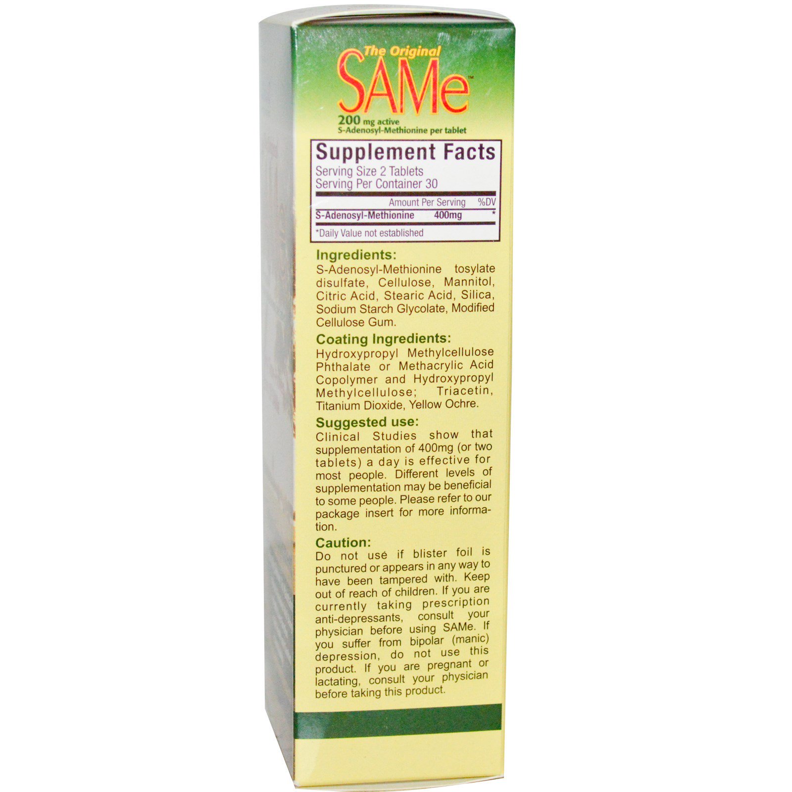 Comprar NutraLife, SAM-e (S-Adenosil-L-Metionina) Original, 200 mg, 60 Comprimidos Revestidos Entericamente - Imagem 2