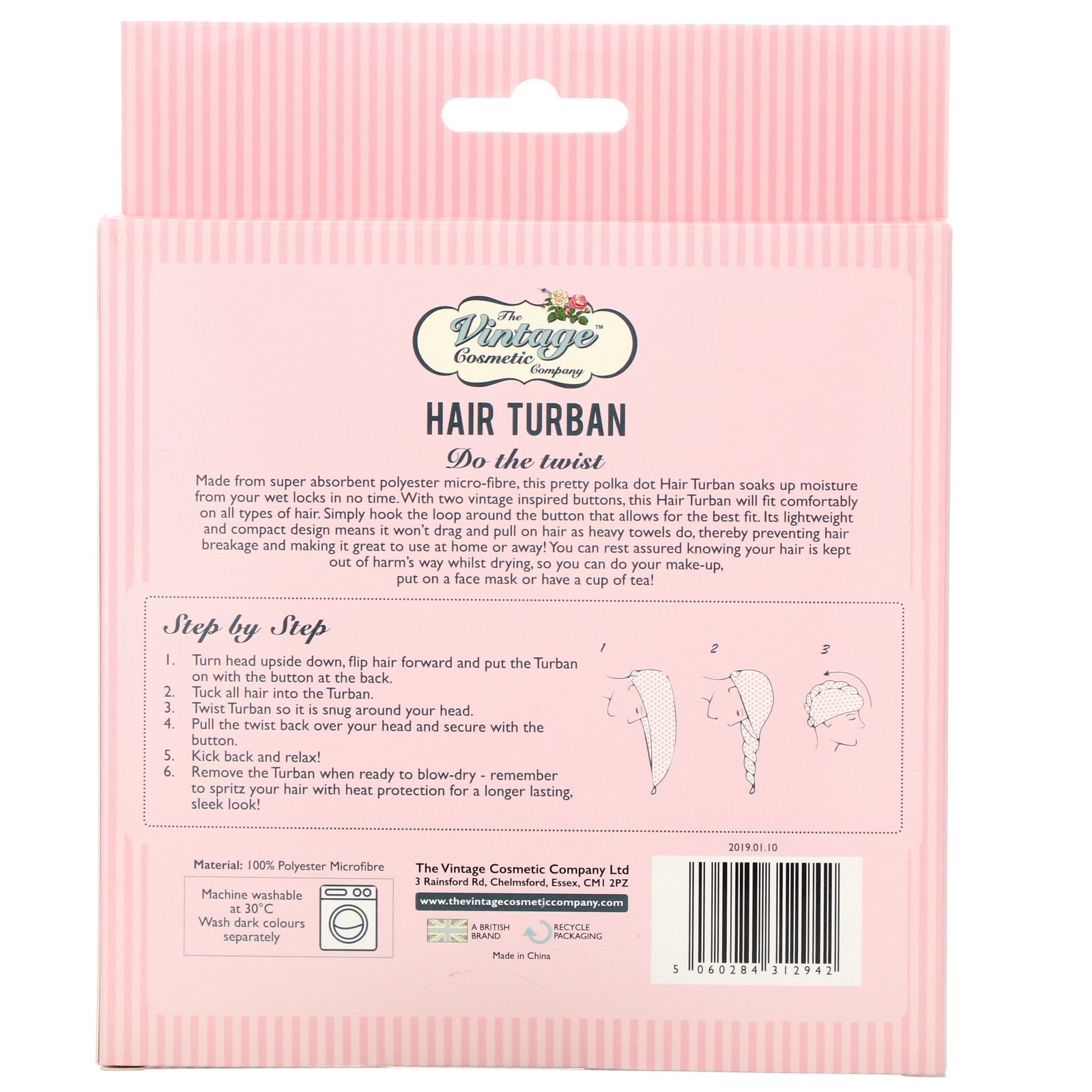 Comprar The Vintage Cosmetic Co., Hair Turban, Pink Polka Dot, 1 Count - Imagem 3