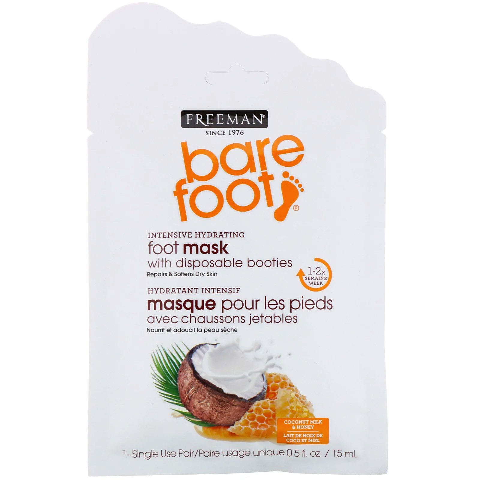 Comprar Freeman Beauty, Pé Descalço, Hidratação Intensa, Máscara para os Pés com Botinhas Descartáveis, Leite de Coco e Mel, Par de Uso Único
