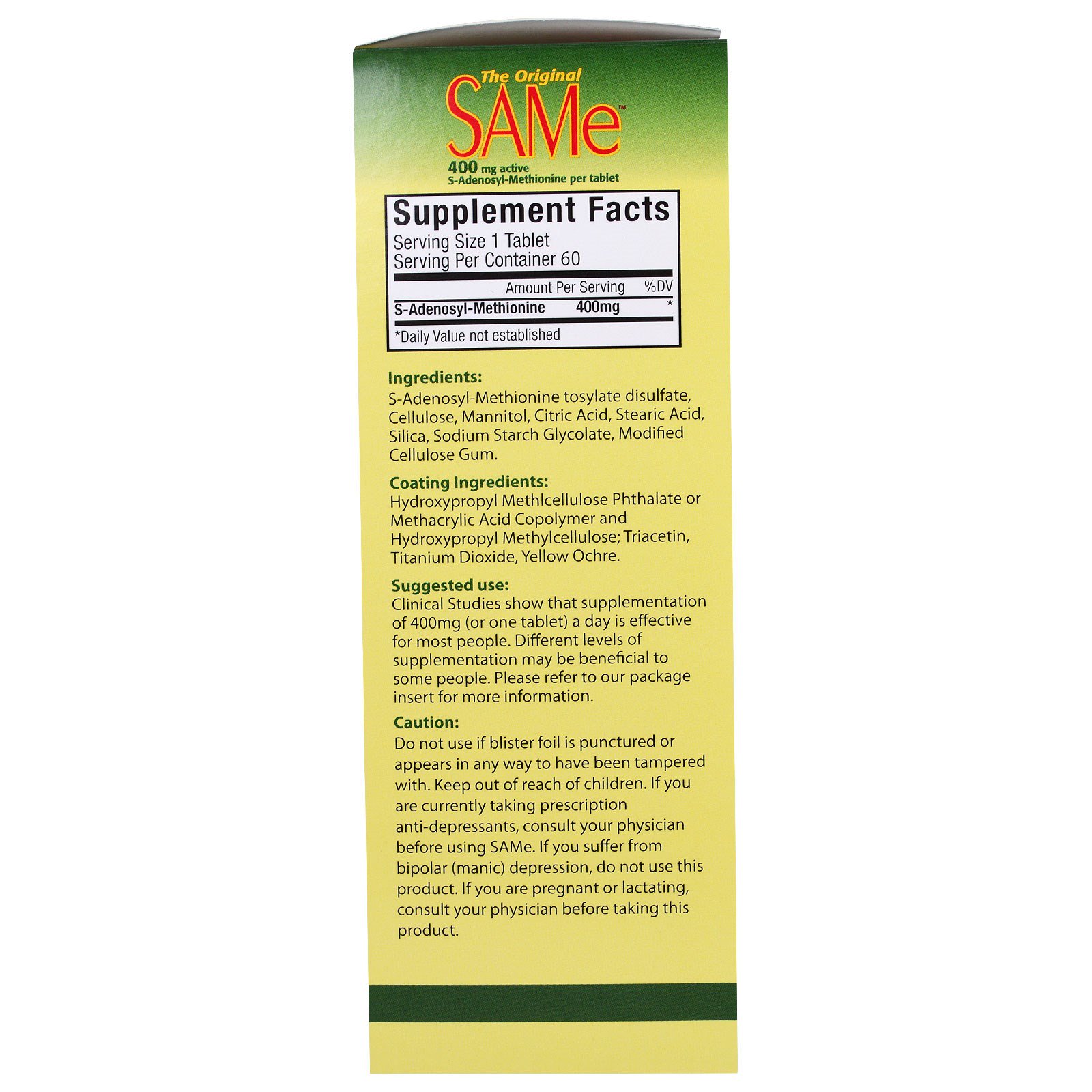 Comprar NutraLife, The Original SAMe, 400 mg, 60 Enteric Coated Caplets - Imagem 2