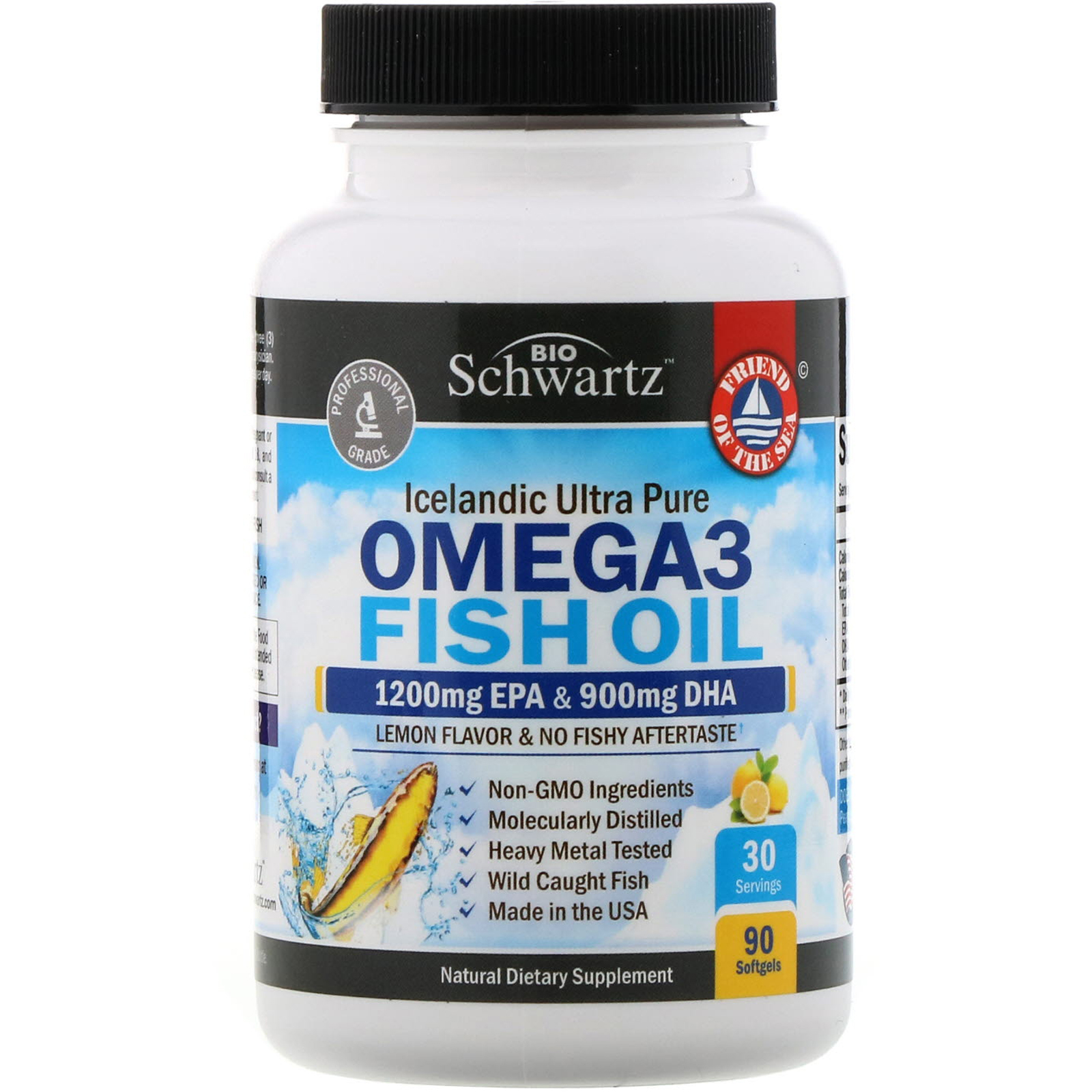 Comprar BioSchwartz, Omega 3 Fish Oil, Lemon Flavor, 1200 mg EPA & 900 mg DHA, 90 Softgels - Imagem 3