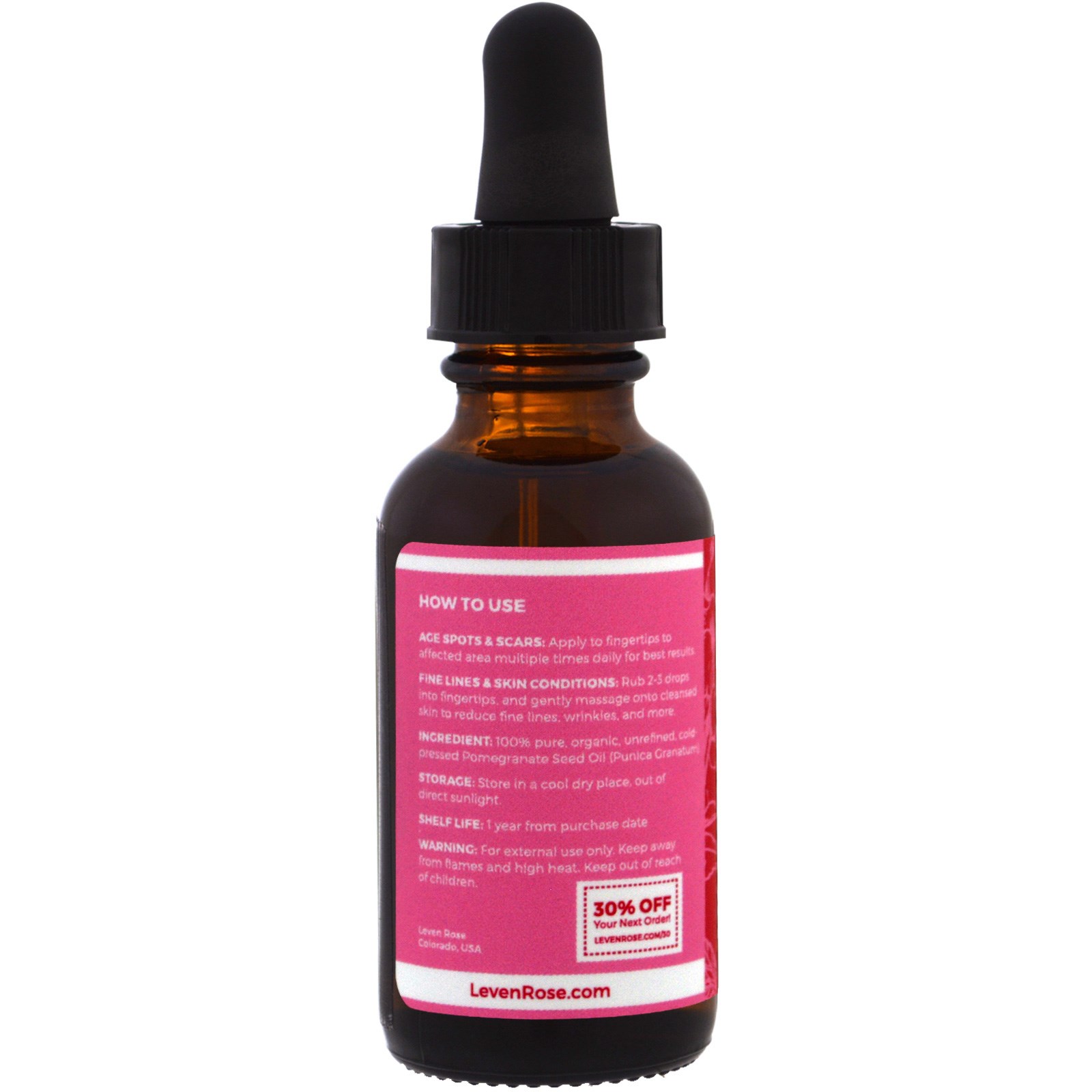 Comprar Leven Rose, Óleo de Semente de Romã 100% Puro e Orgânico, 1 fl. oz. (30 ml) - Imagem 2
