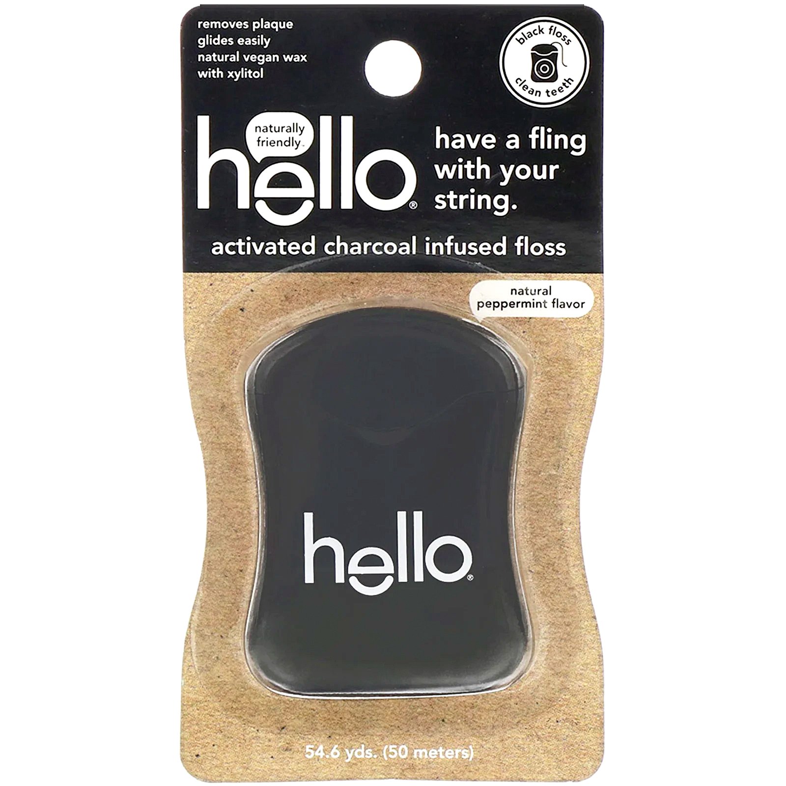 Comprar Hello, Fio Dental Infundido em Carvão Ativado, Sabor Natural de Hortelã, 54,6 yd (50 m)