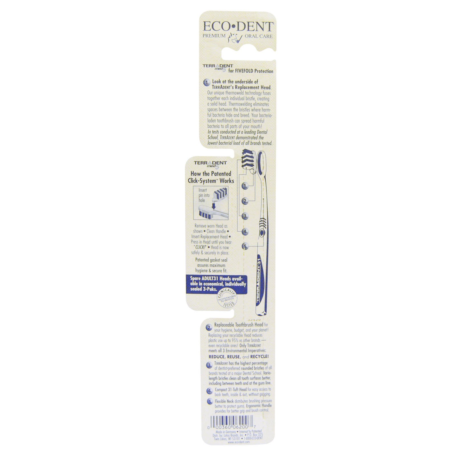 Comprar Eco-Dent, Terradent Med5, Adulto 31 Médio, 1 escova de dentes, 1 cabeça de escova adicional - Imagem 2