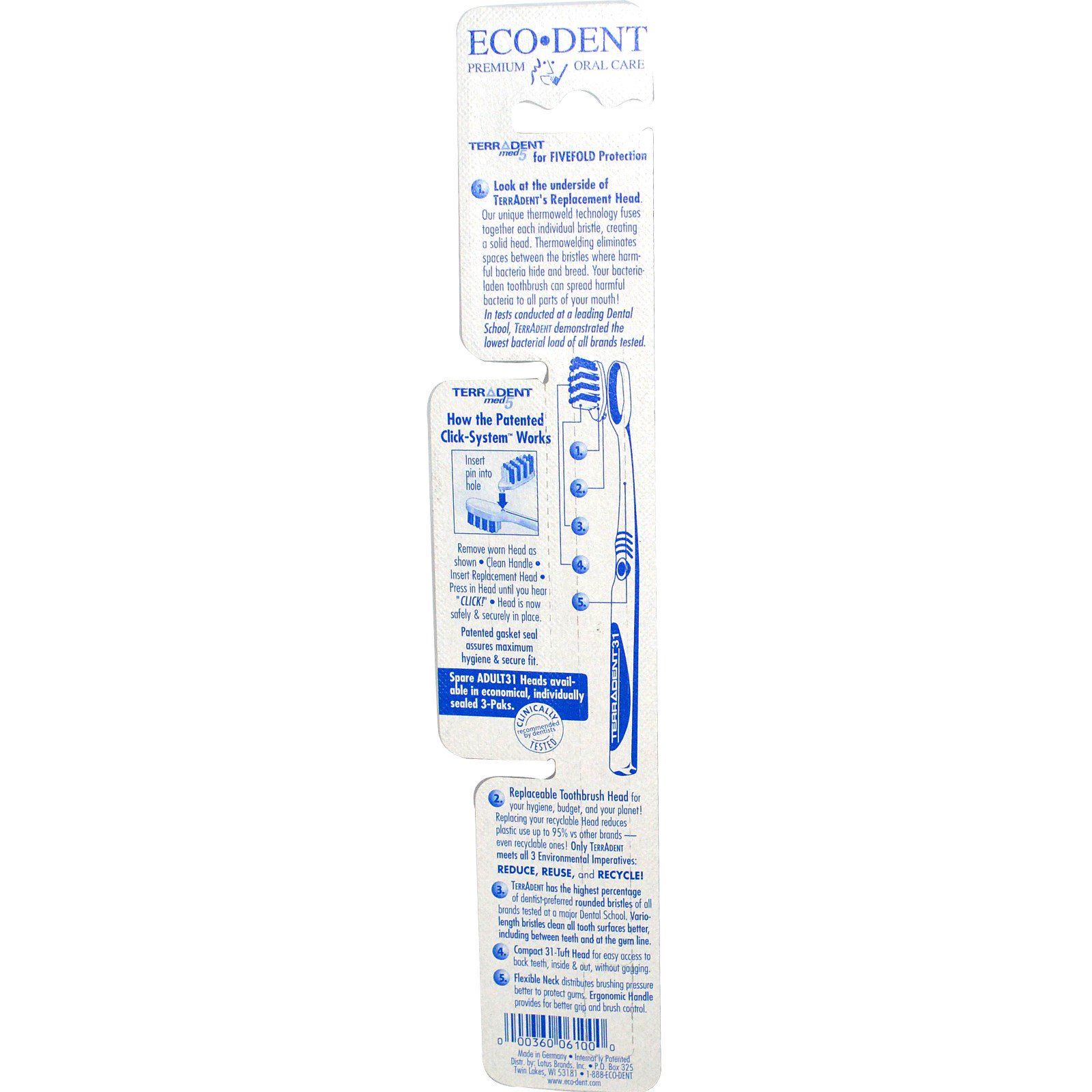 Comprar Eco-Dent, Terradent Med5, Adulto 31, Macia, 1 Escova de Dente, 1 Cabeça de Escova Extra - Imagem 2