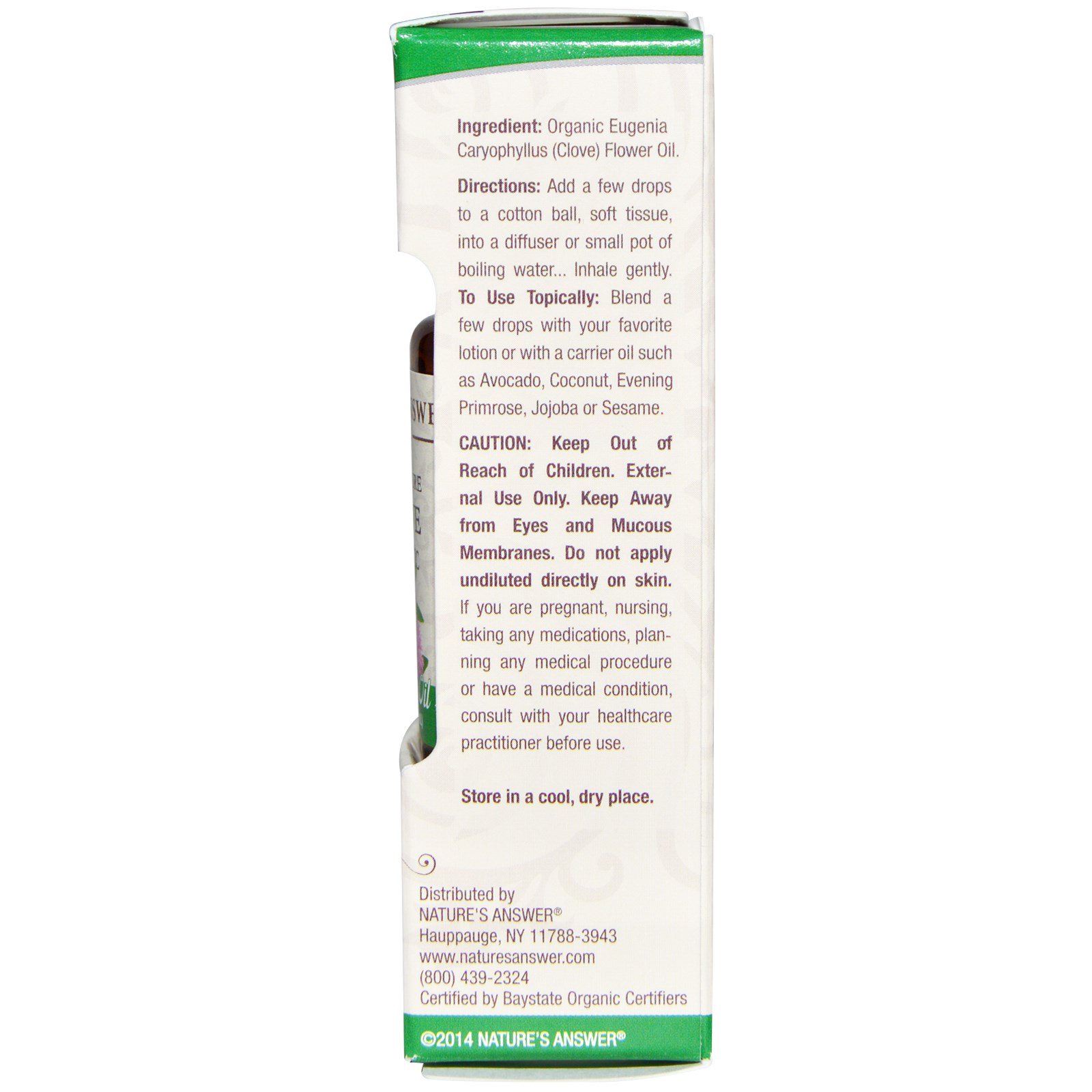 Comprar Nature's Answer, Óleo Essencial Orgânico, 100% Puro Cravo, 0,5 fl oz / 15 ml - Imagem 2
