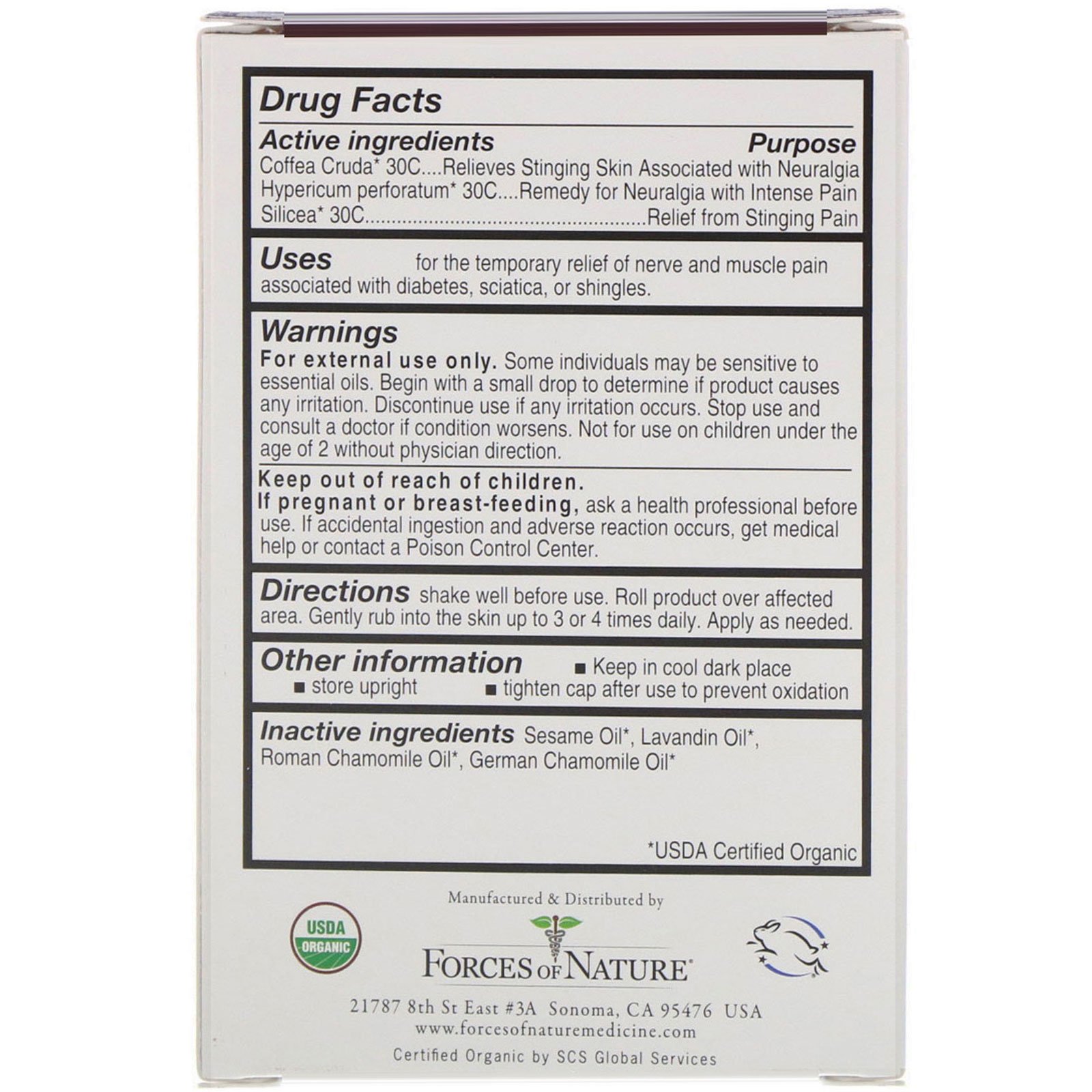 Comprar Forces of Nature, Dor nos Nervos, Roll-on para Controle da Dor, 4 ml (0,14 oz) - Imagem 2