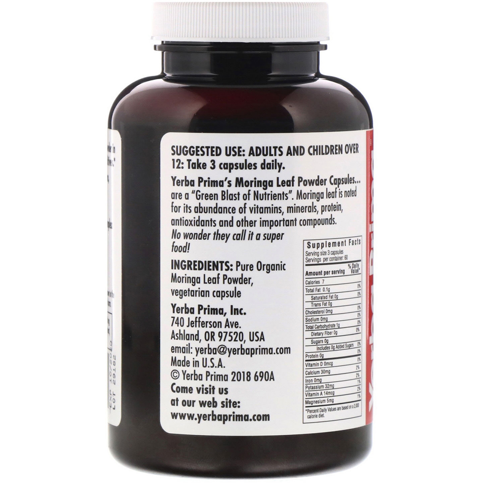 Comprar Yerba Prima, Cápsulas de Moringa, 400 mg, 180 Cápsulas Vegetais - Imagem 2