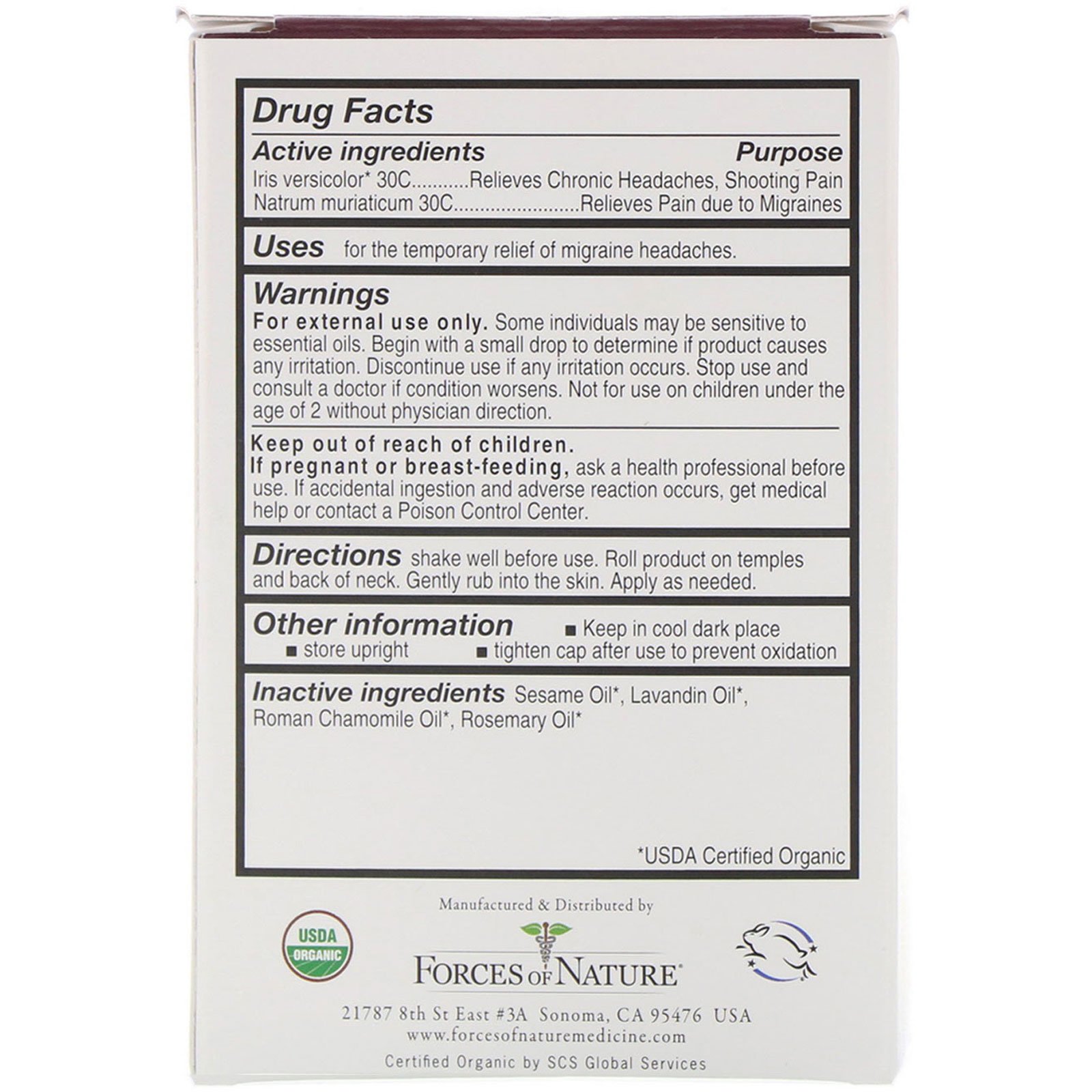 Comprar Forces of Nature, Enxaqueca, Roll-on para Controle da Dor, 4 ml (0,14 oz) - Imagem 2