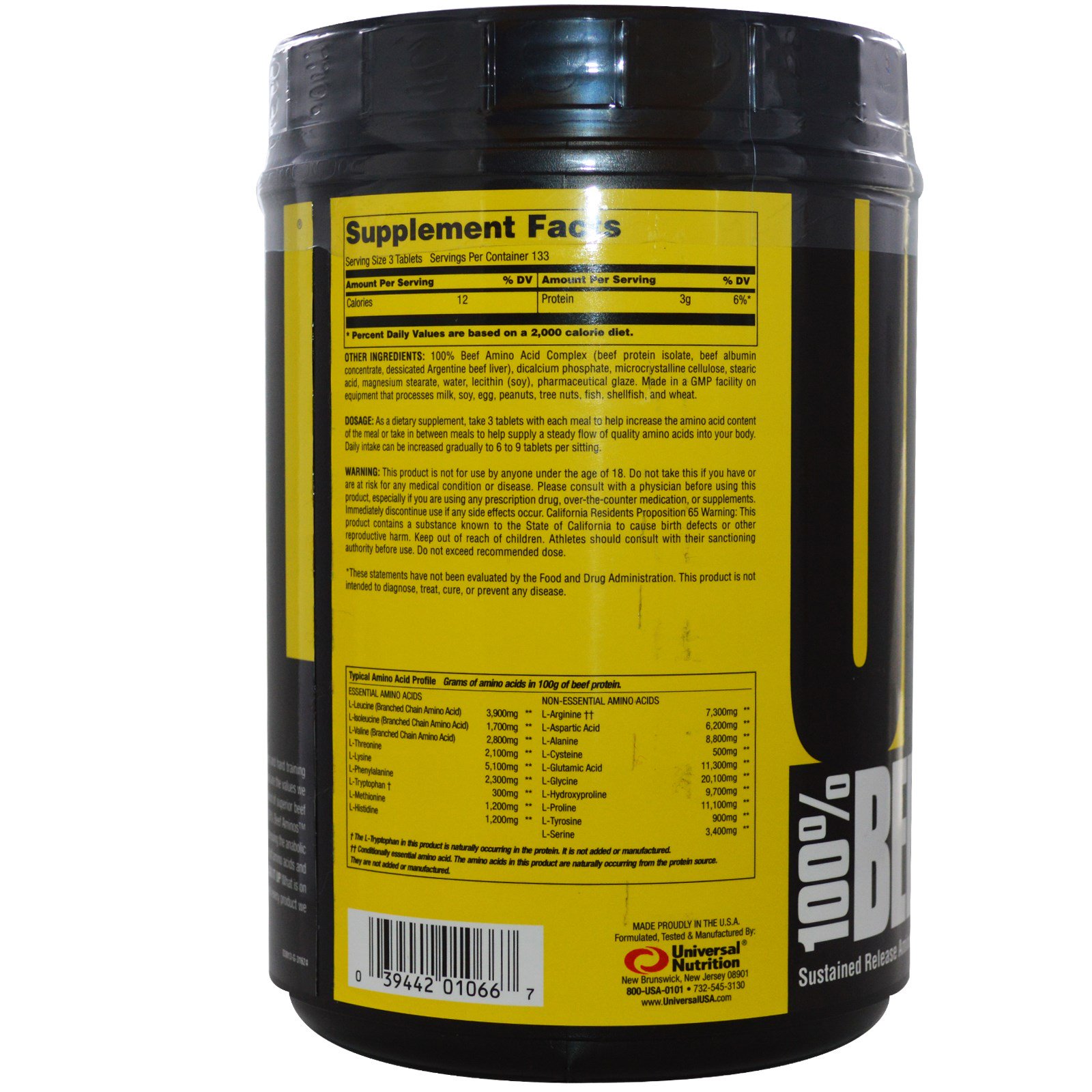 Comprar Universal Nutrition, 100% Beef Aminos, 400 Comprimidos - Imagem 2