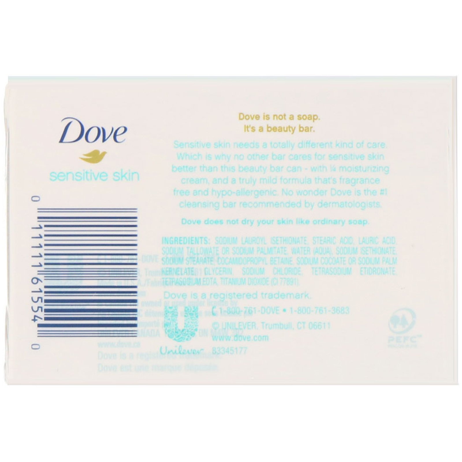 Comprar Dove, Sabonete de beleza em barra para pele sensível, sem perfume, 4 barras, 113 g cada - Imagem 2