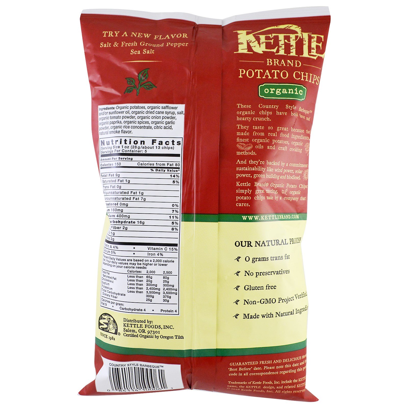 Comprar Kettle Foods, Chips de batatas orgânicas, Sabor Churrasco, 5 oz (142 g) - Imagem 2