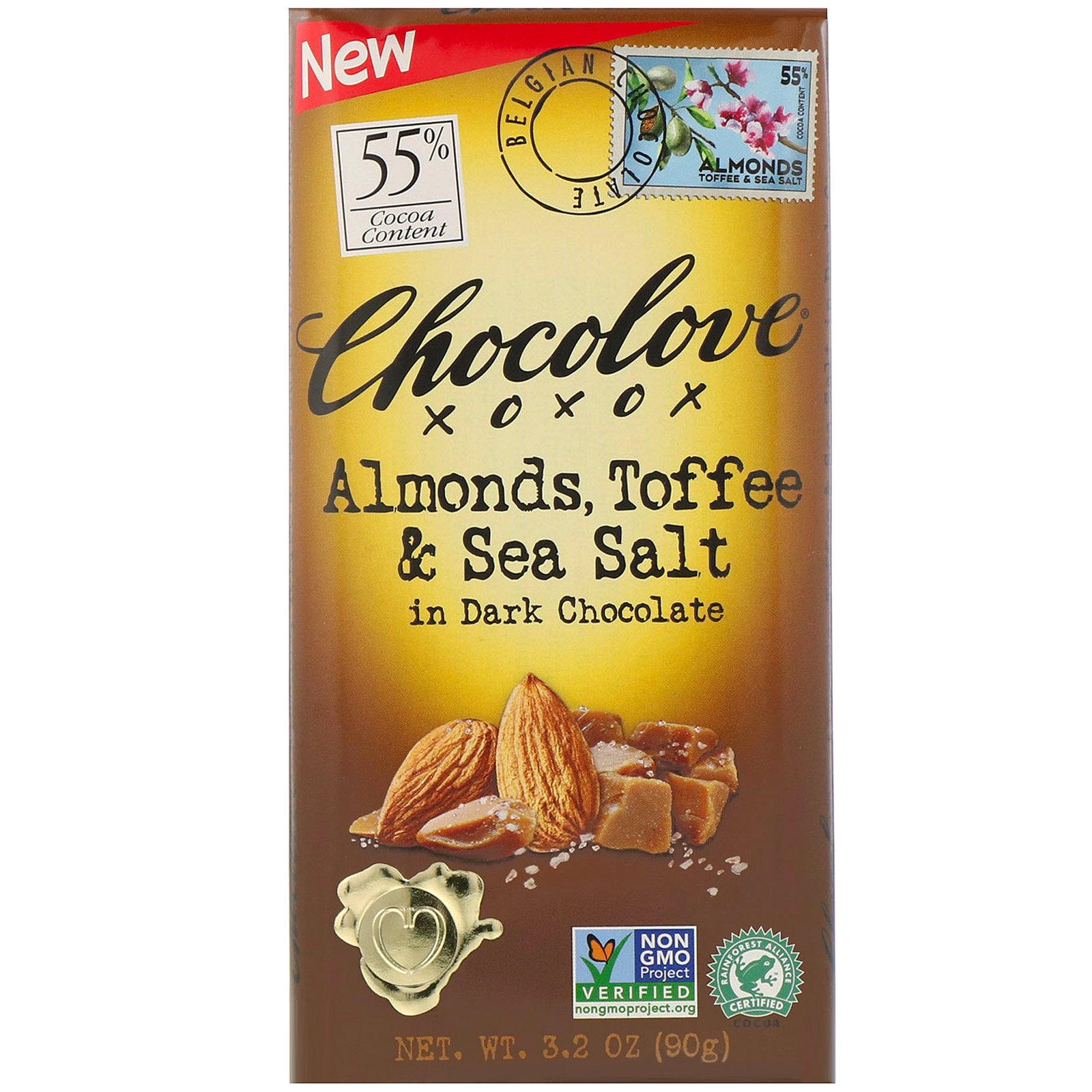 Comprar Chocolove, Almonds, Toffee & Sea Salt in Dark Chocolate, 55% Cocoa, 3.2 oz (90 g)