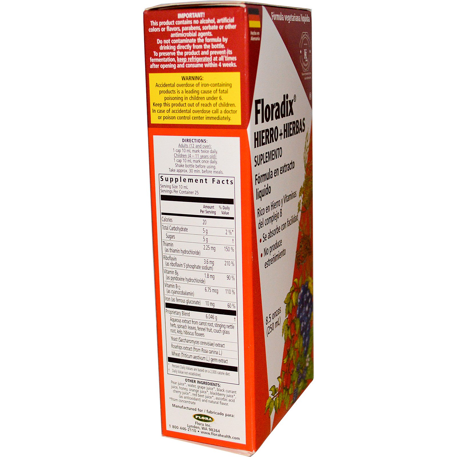 Comprar Flora, Floradix, Suplemento para Ferro + Ervas, Fórmula para Extrato Líquido, 250 ml (8,5 fl oz) - Imagem 2