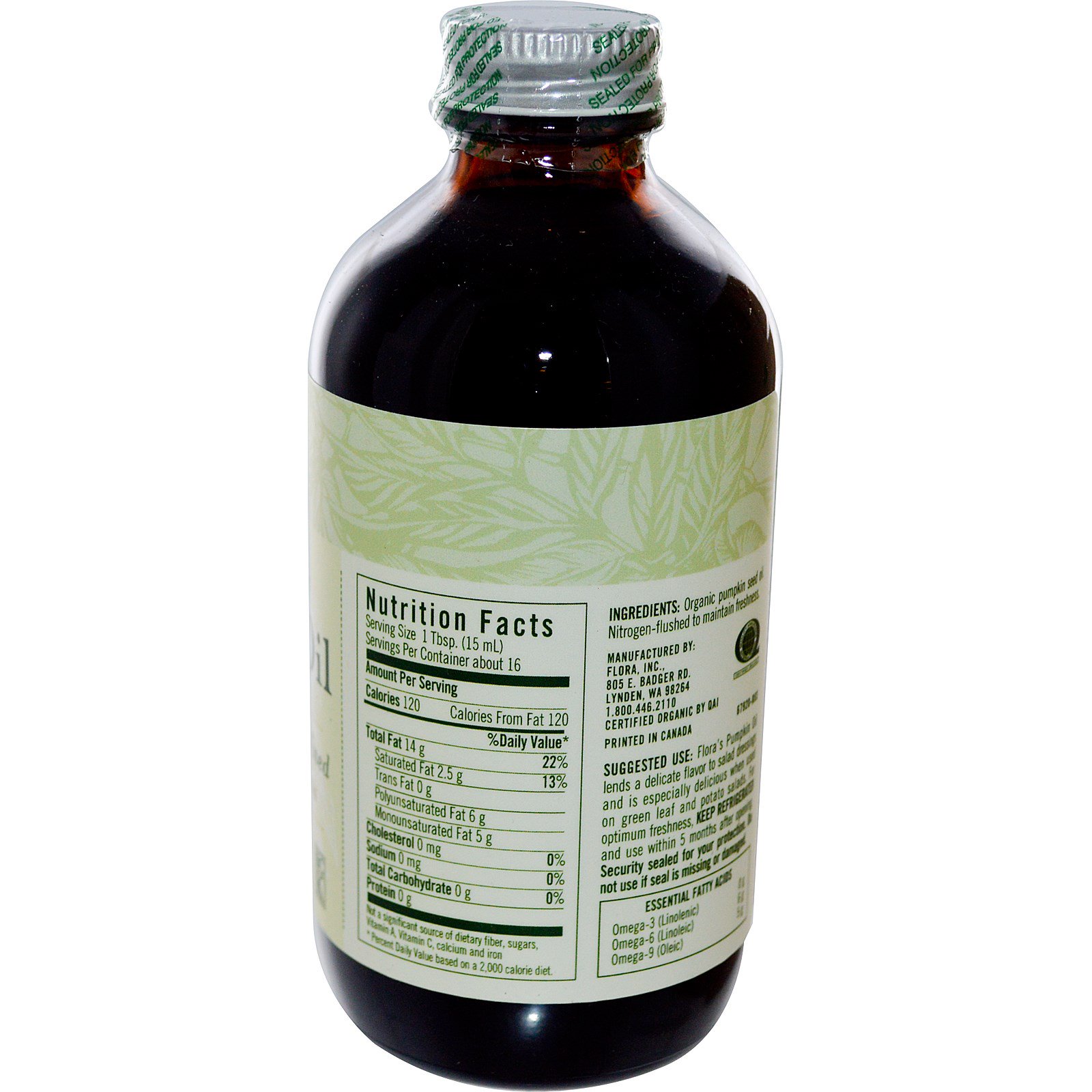 Comprar Flora, Óleo de abóbora orgânica certificada, 8.5 fl oz (250 ml) - Imagem 2