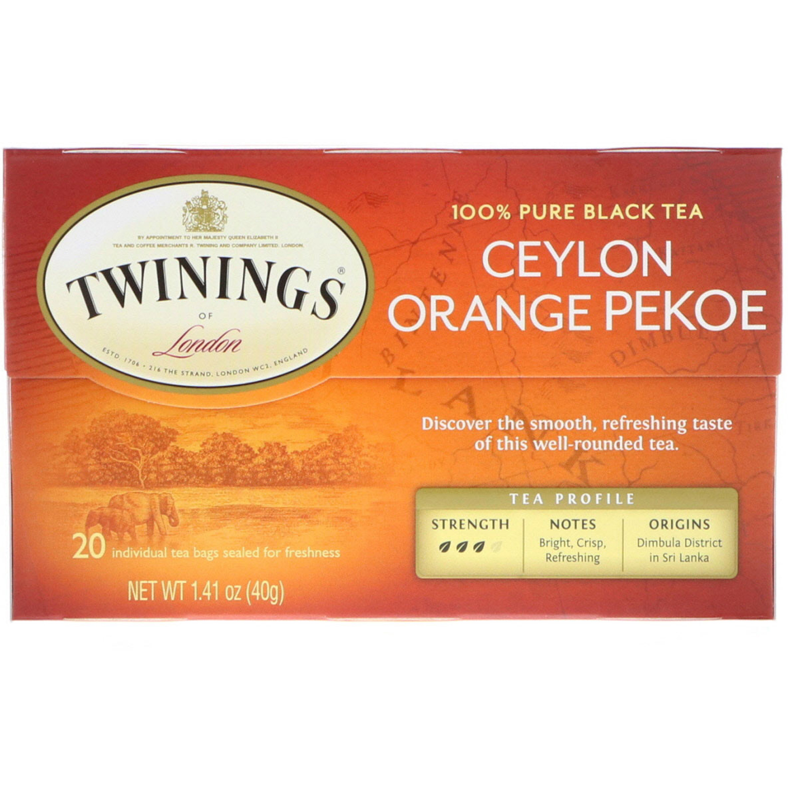 Comprar Twinings, Ceylon Orange Pekoe Tea, 20 Tea Bags, 1.41 oz (40 g)