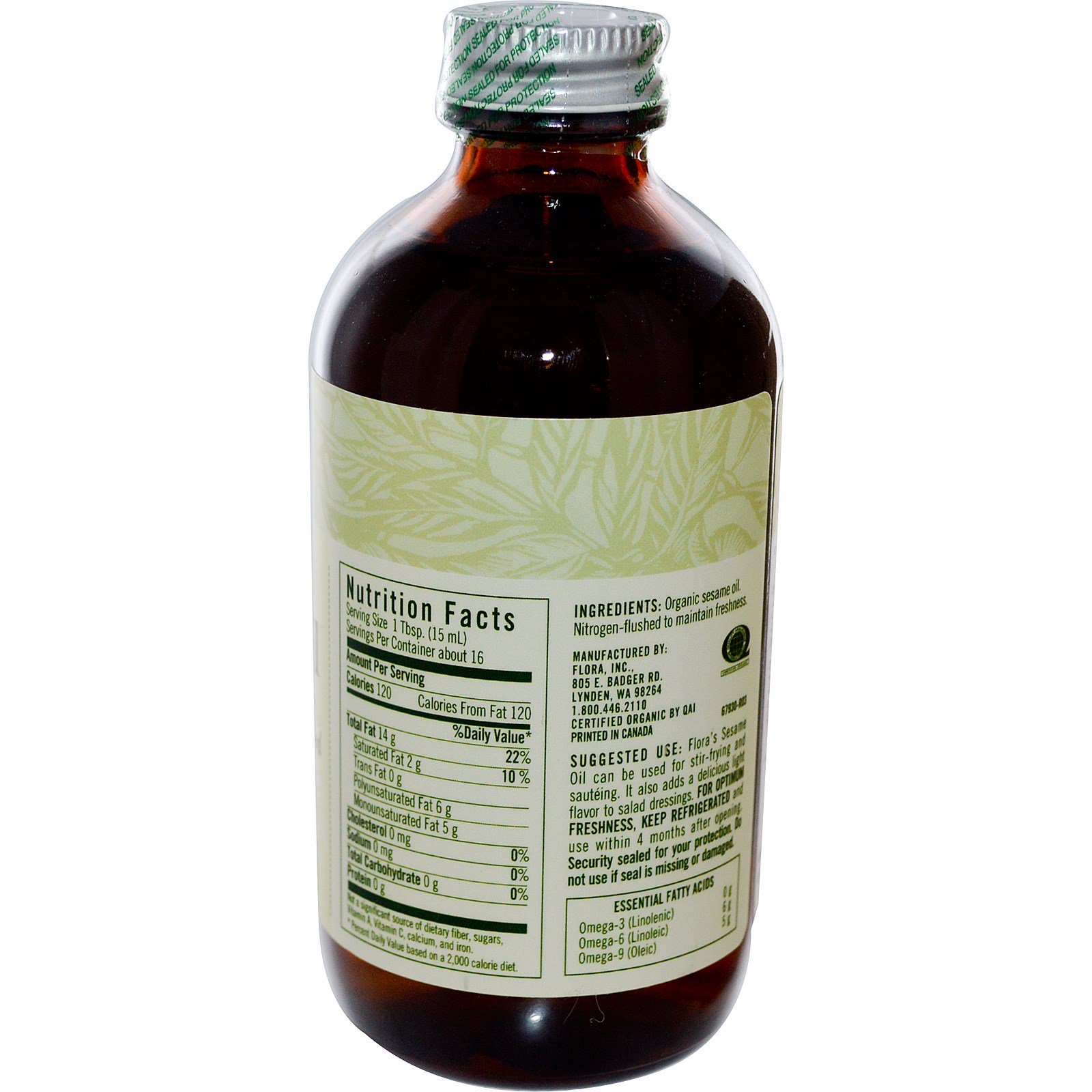 Comprar Flora, Óleo de gergelim orgânico certificado, 250 ml - Imagem 2