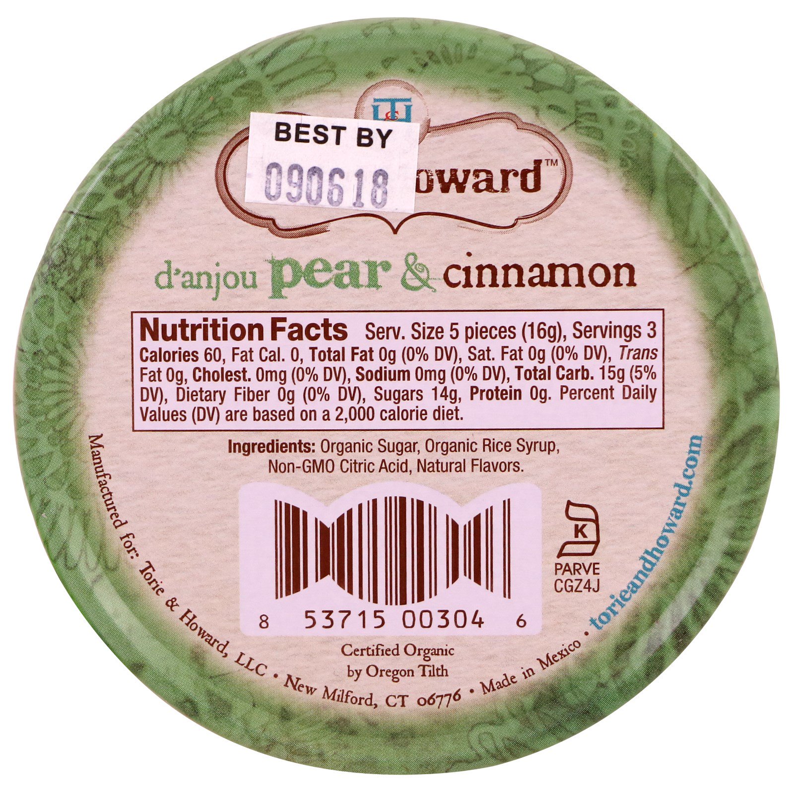 Comprar Torie & Howard, Organic, Hard Candy, D' Anjou Pear & Cinnamon, 2 oz (57 g) - Imagem 2