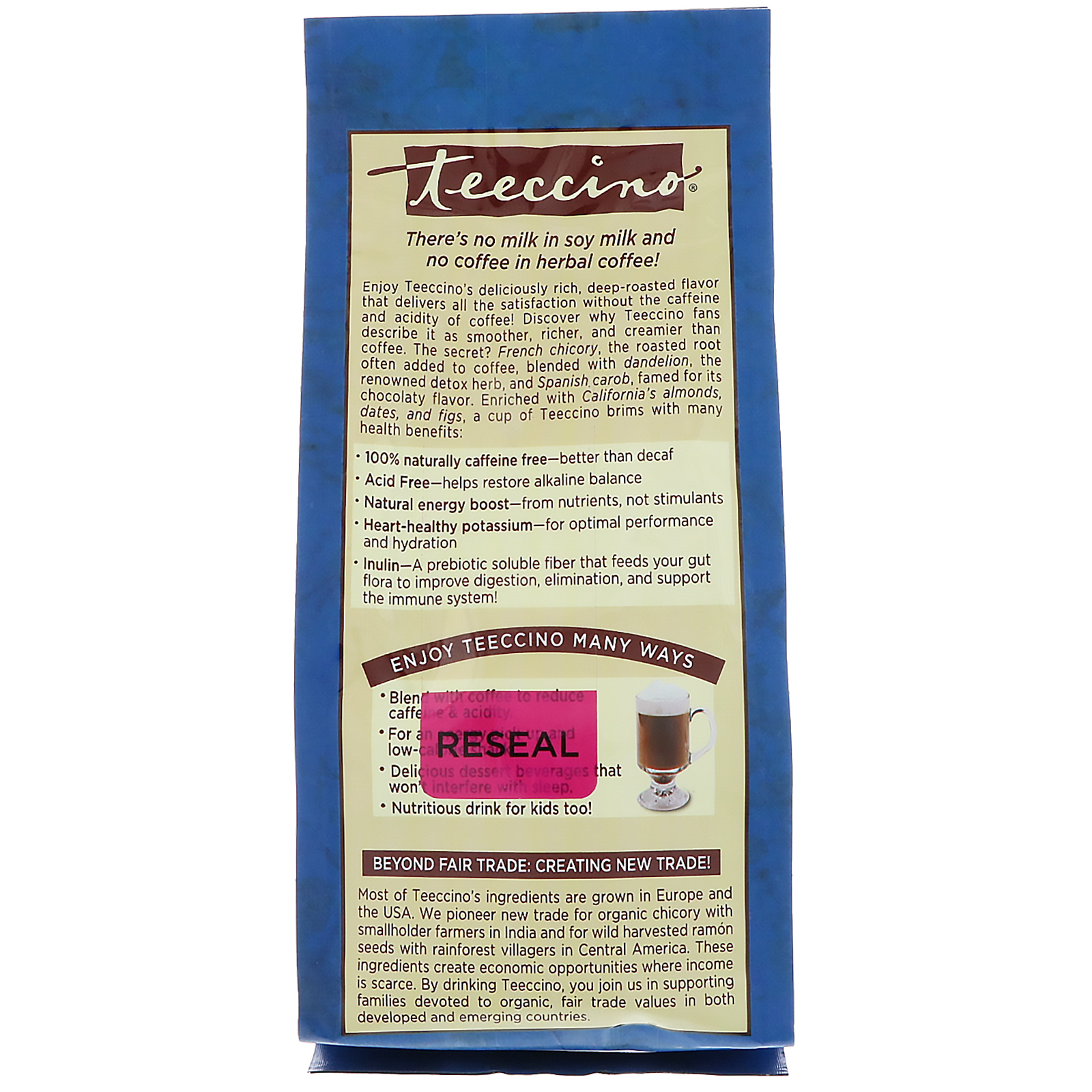 Comprar Teeccino, Chicory Herbal Coffee, Medium Roast, Dandelion Caramel Nut, Caffeine Free, 10 oz (284 g) - Imagem 3