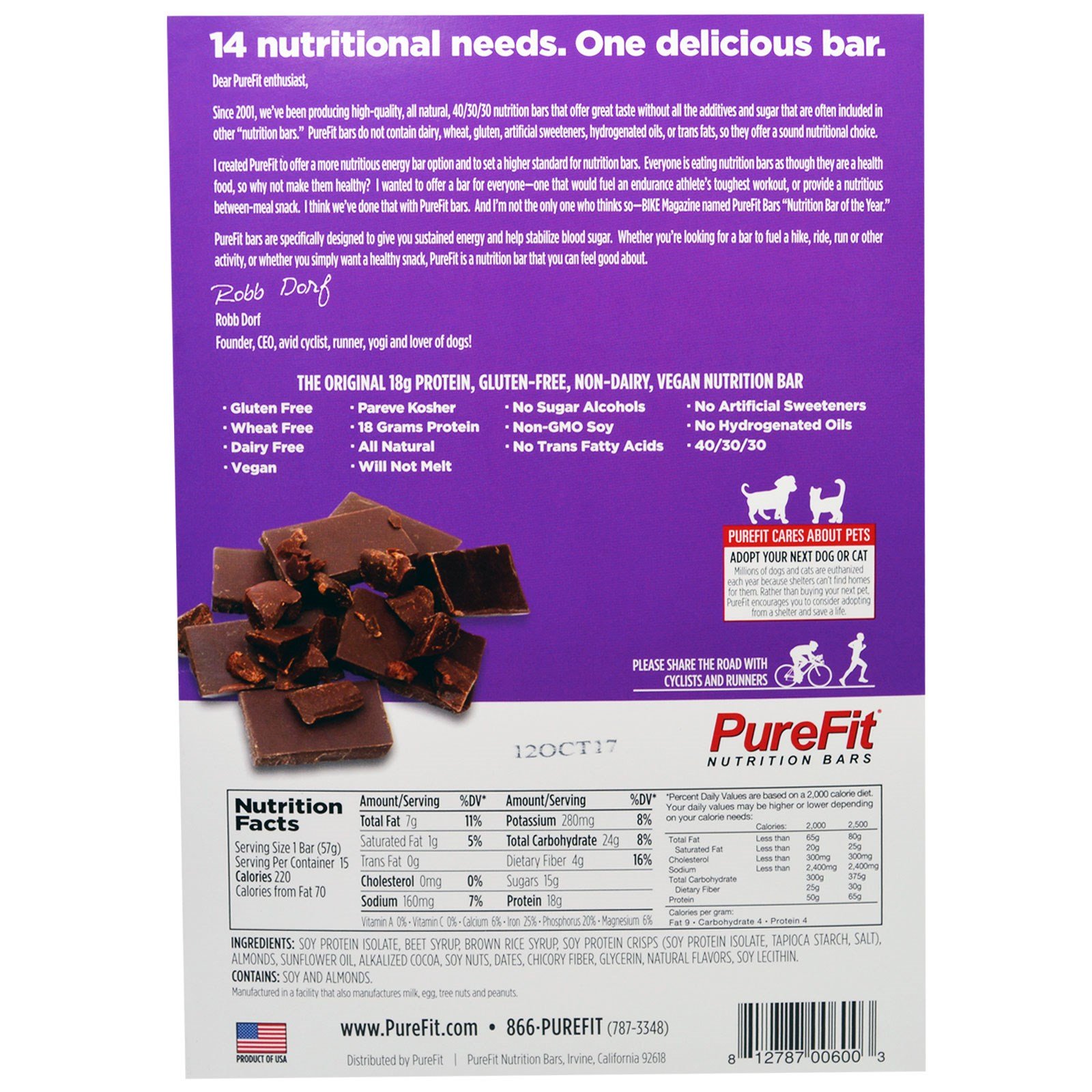 Comprar PureFit Bars, Barras de Nutrição Premium, Brownie de Chocolate, 15 Barras, 57 g Cada - Imagem 3