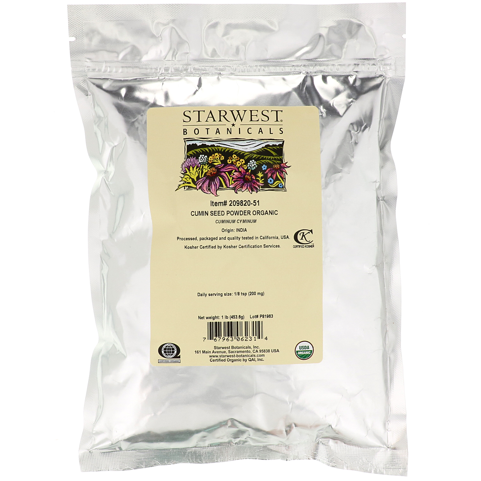 Comprar Starwest Botanicals, Organic Cumin Seed Powder, 1 lb (453.6 g)