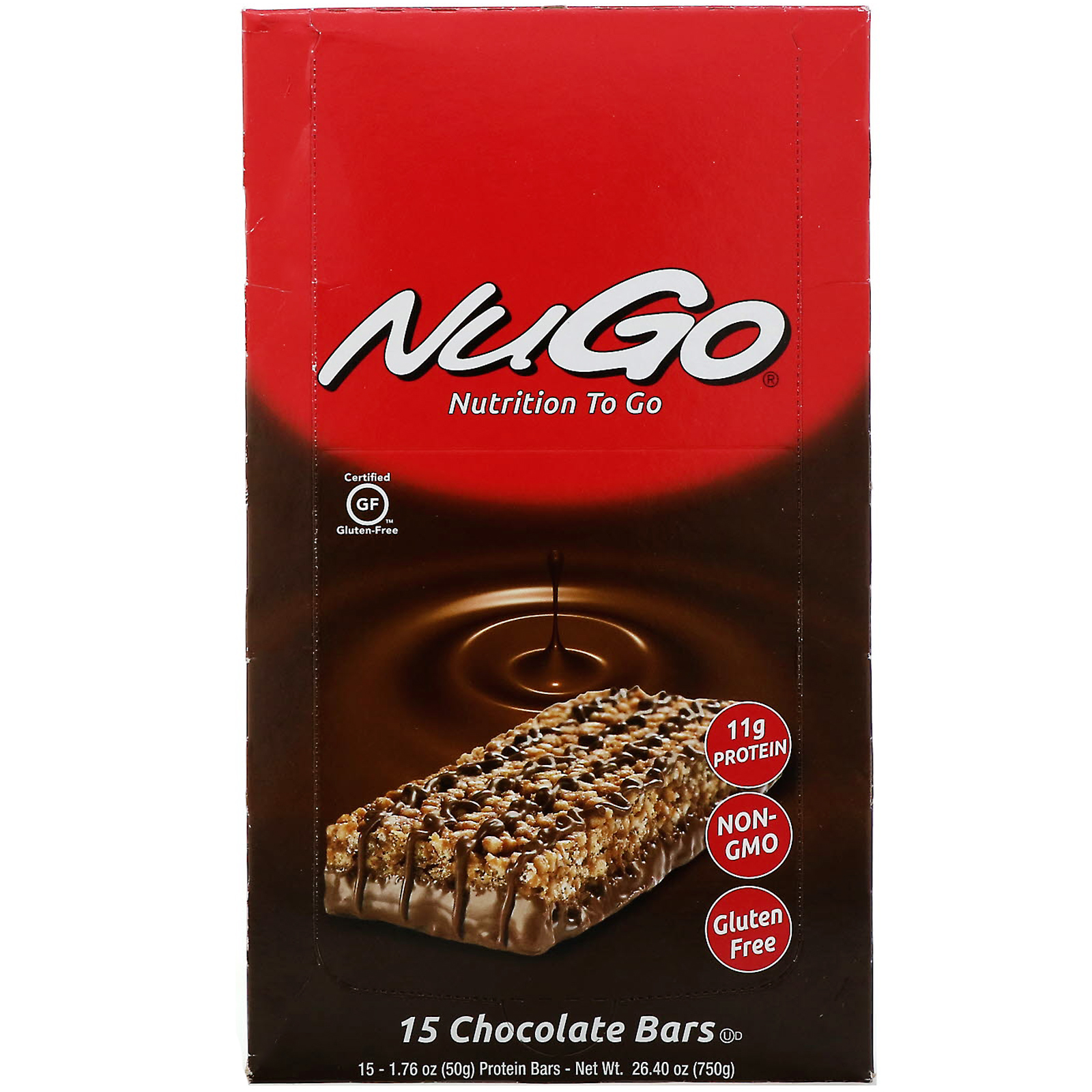 Comprar NuGo Nutrition, Nutrition To Go, Chocolate, 15 Barras, 1,76 oz (50 g) Cada - Imagem 2