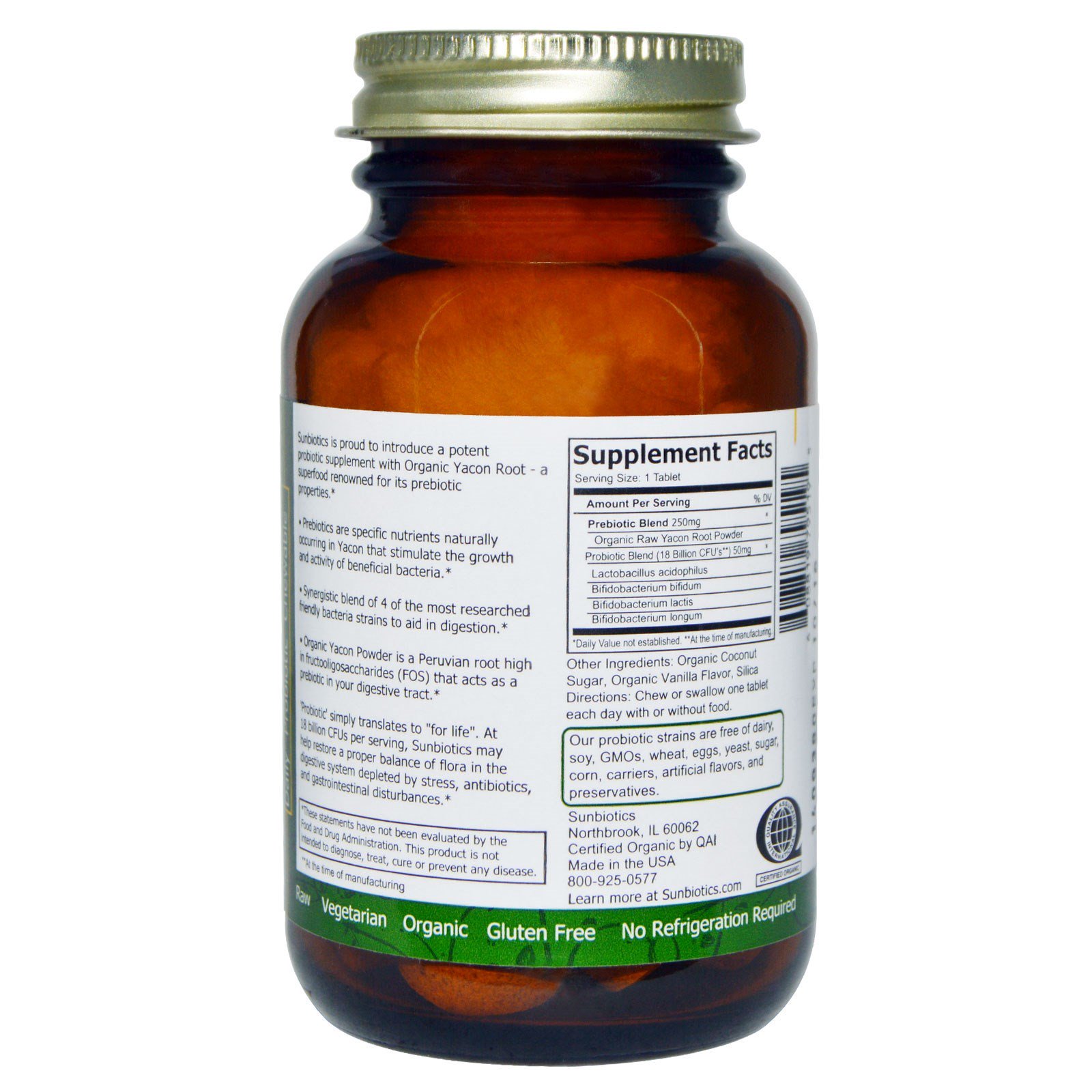 Comprar Sunbiotics, Organic, Potent Probiotics with Organic Yacon Root Prebiotics, 30 Vegetarian Tablets - Imagem 2