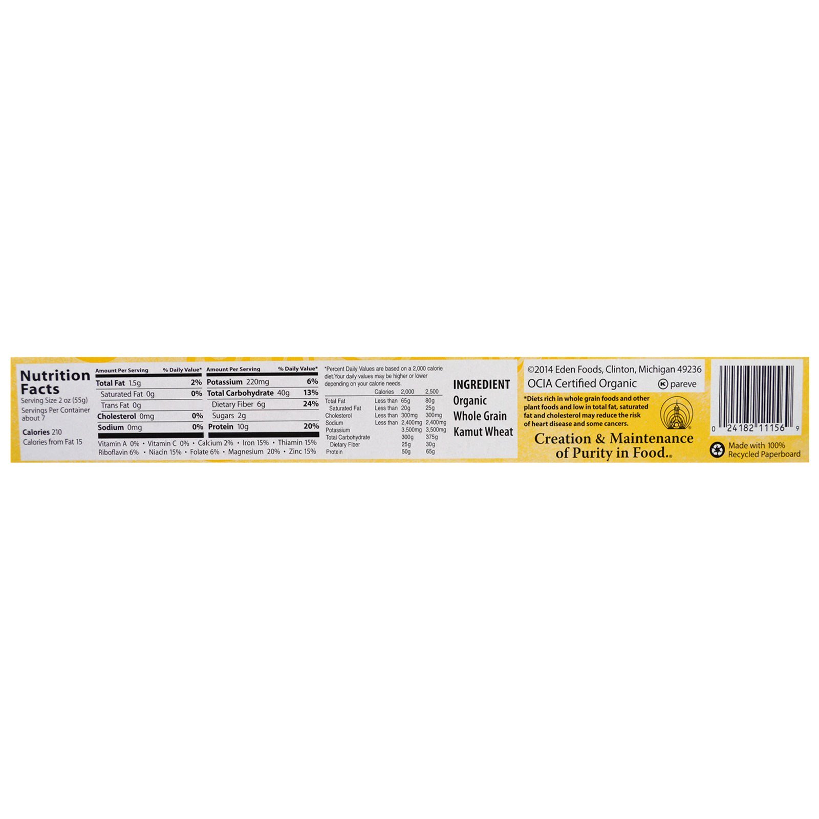 Comprar Eden Foods, Massa orgânica, Espagueti Kamut, 100% grãos inteiros, 14 oz (396 g) - Imagem 2