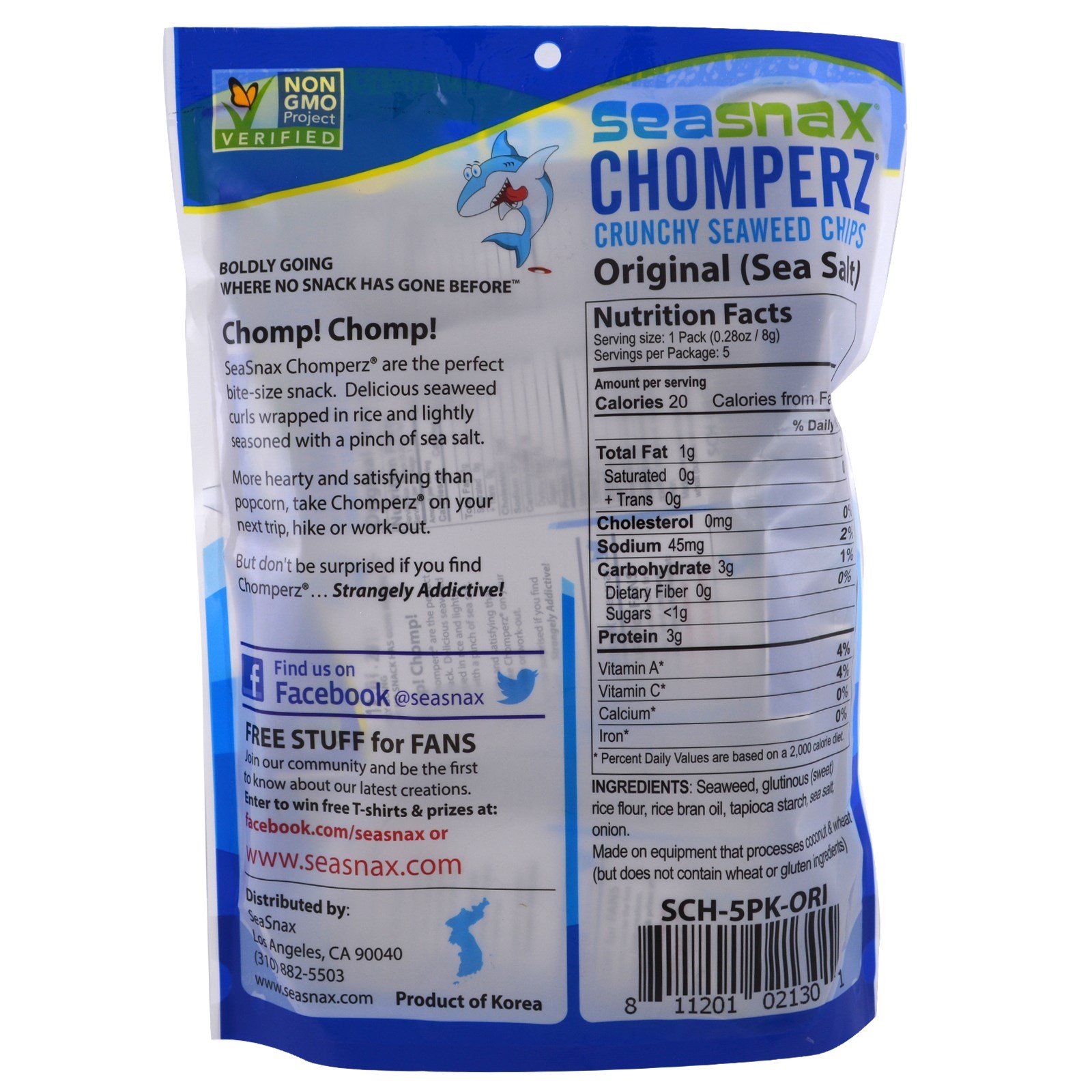 Comprar SeaSnax, Chomperz, Chips Crocantes de Alga Marinha, Original, 5 pacotes de Porção Única, 8g (0,28 oz) Cada - Imagem 2