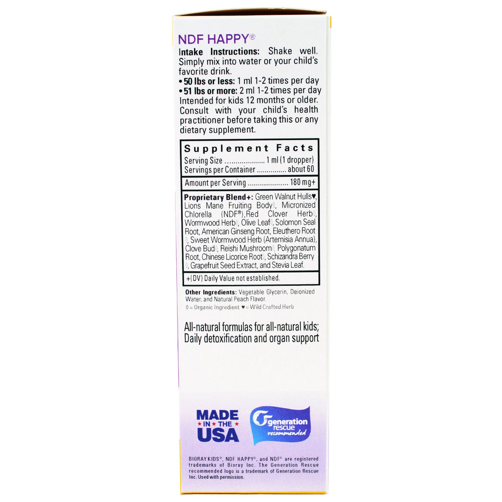 Comprar Bioray, NDF Happy, Remove Organismos e Toxinas Indesejados, Crianças, Sabor de Pêssego, 2 fl oz. (60 ml) - Imagem 2