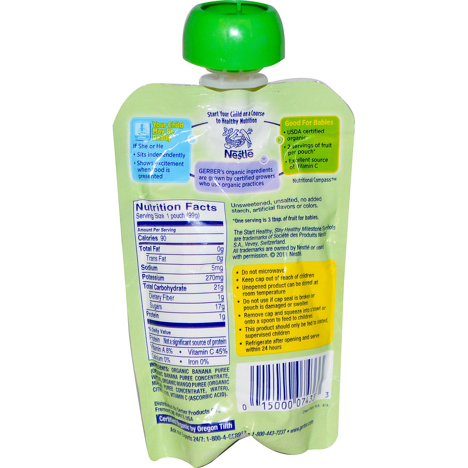Comprar Gerber, Organic Baby Food, Banana Mango, 3.5 oz (99 g) - Imagem 2