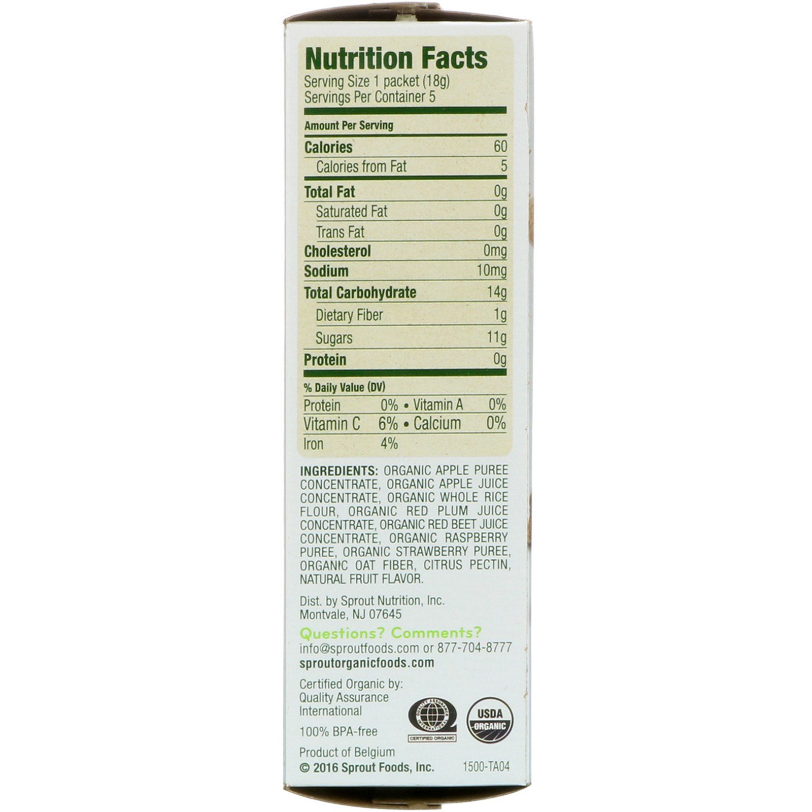 Comprar Sprout Organic, Mordidas crocantes, Fruta vermelha e Beterraba, 5 pacotes, 0,63 onças (18 g) cada - Imagem 2