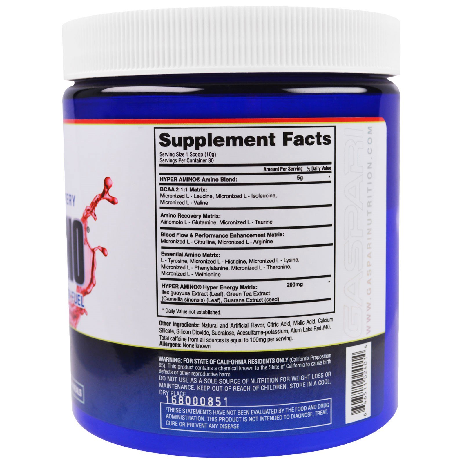 Comprar Gaspari Nutrition, HYPERAMINO, Complete Amino Acid & Energy Fuel, Strawberry Kiwi, 10.58 oz (300 g) - Imagem 2