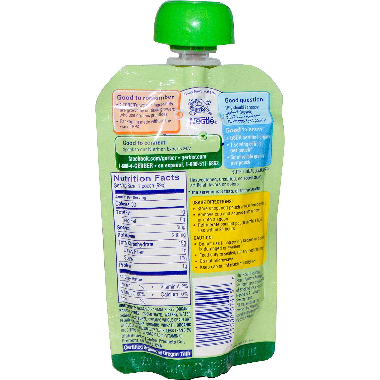 Comprar Gerber, Organic Baby Food, Fruit & Grain, Banana Acai Granola, 3.5 oz (99 g) - Imagem 2