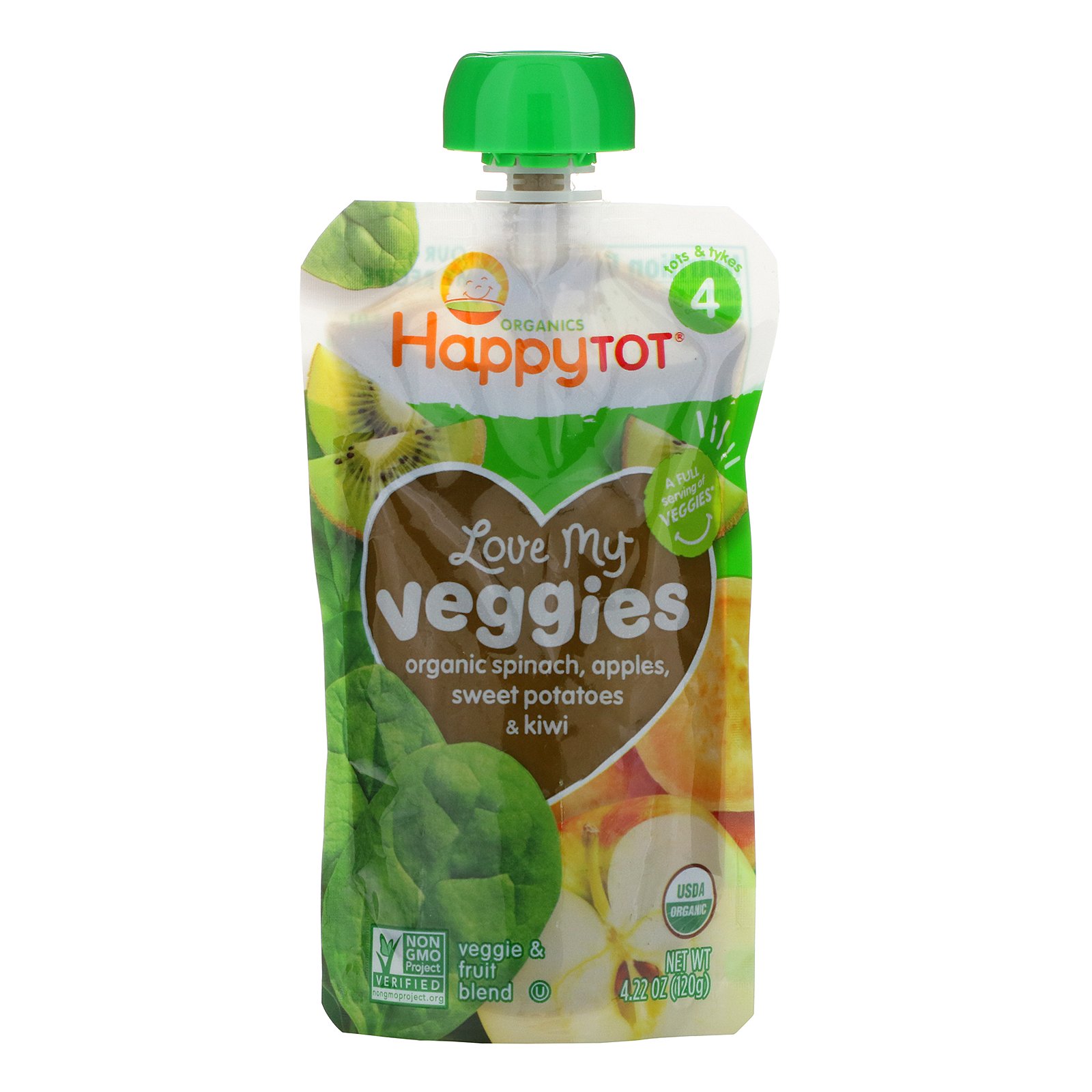 Comprar Happy Family Organics, Organics Happy Tot, Vegetais Deliciosos, Espinafre, Maça, Batata Doce e Kiwi Orgânico, 4,22 oz (120 g)