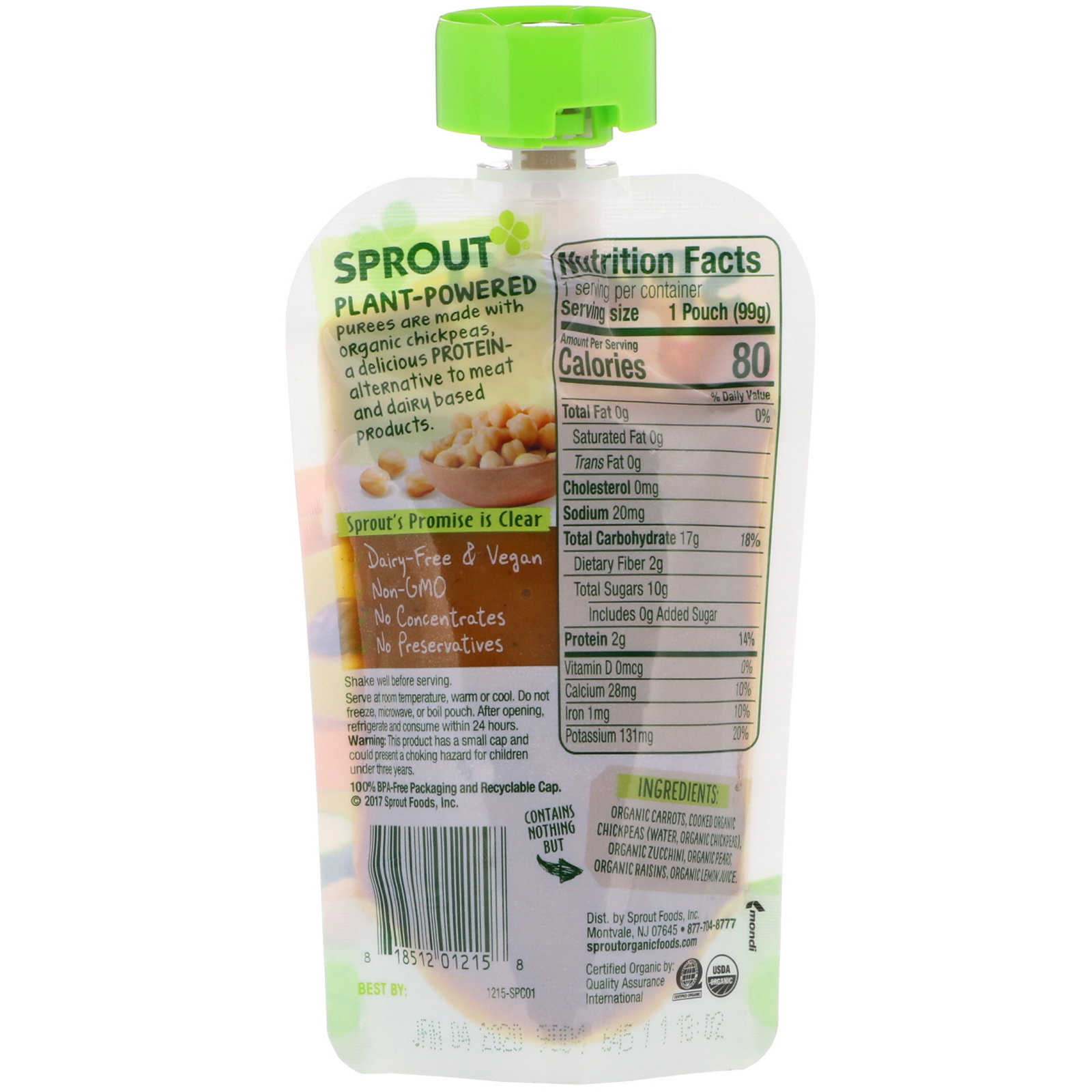 Comprar Sprout Organic, Comida para Bebê, Fase 2, Cenoura, Grão de bico, Abobrinha, Pera, 3,5 oz (99 g) - Imagem 2