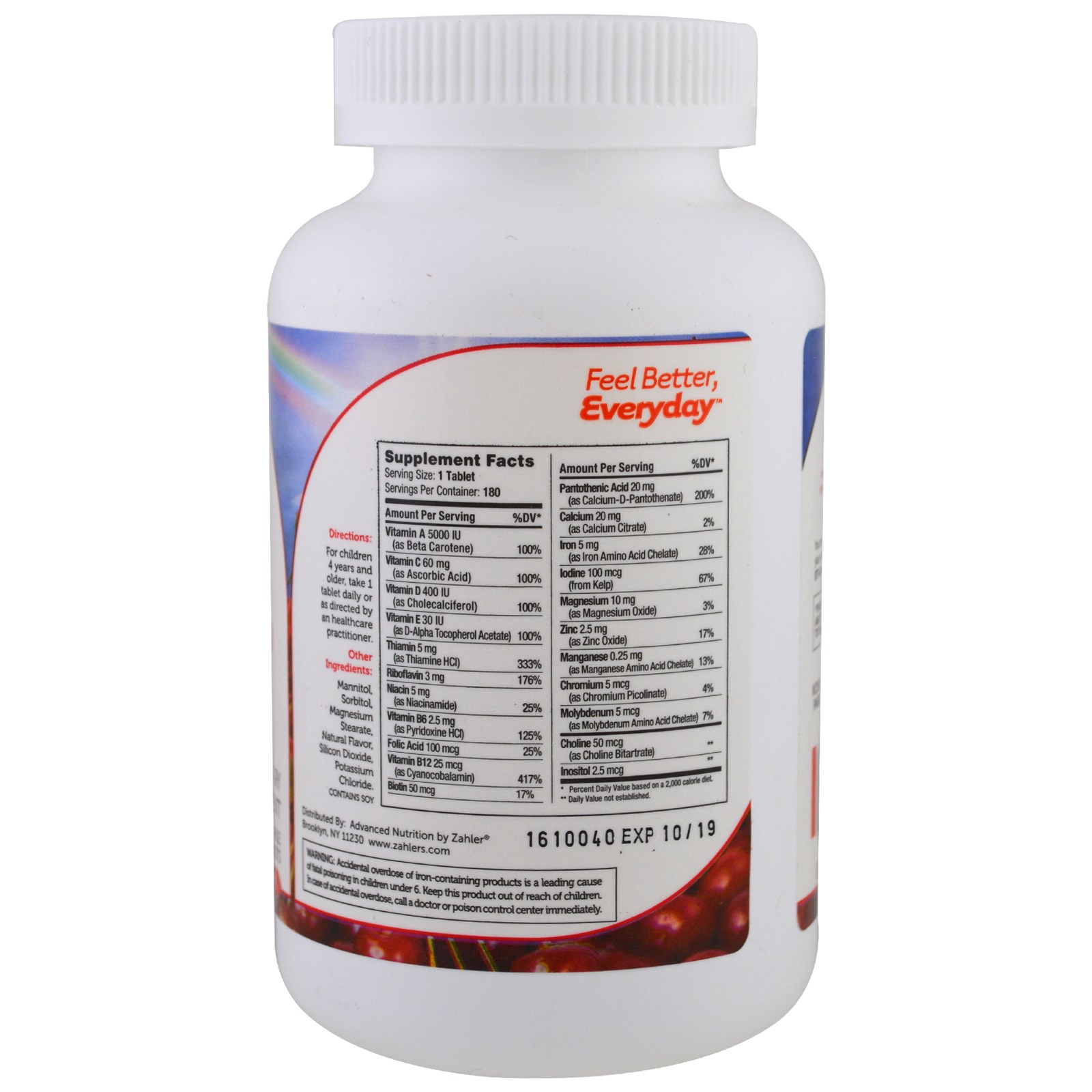 Comprar Zahler, Junior Multi, Multivitamínico Completo Um-por-dia, Sabor Natural de Cereja, 180 Tabletes Mastigáveis - Imagem 2