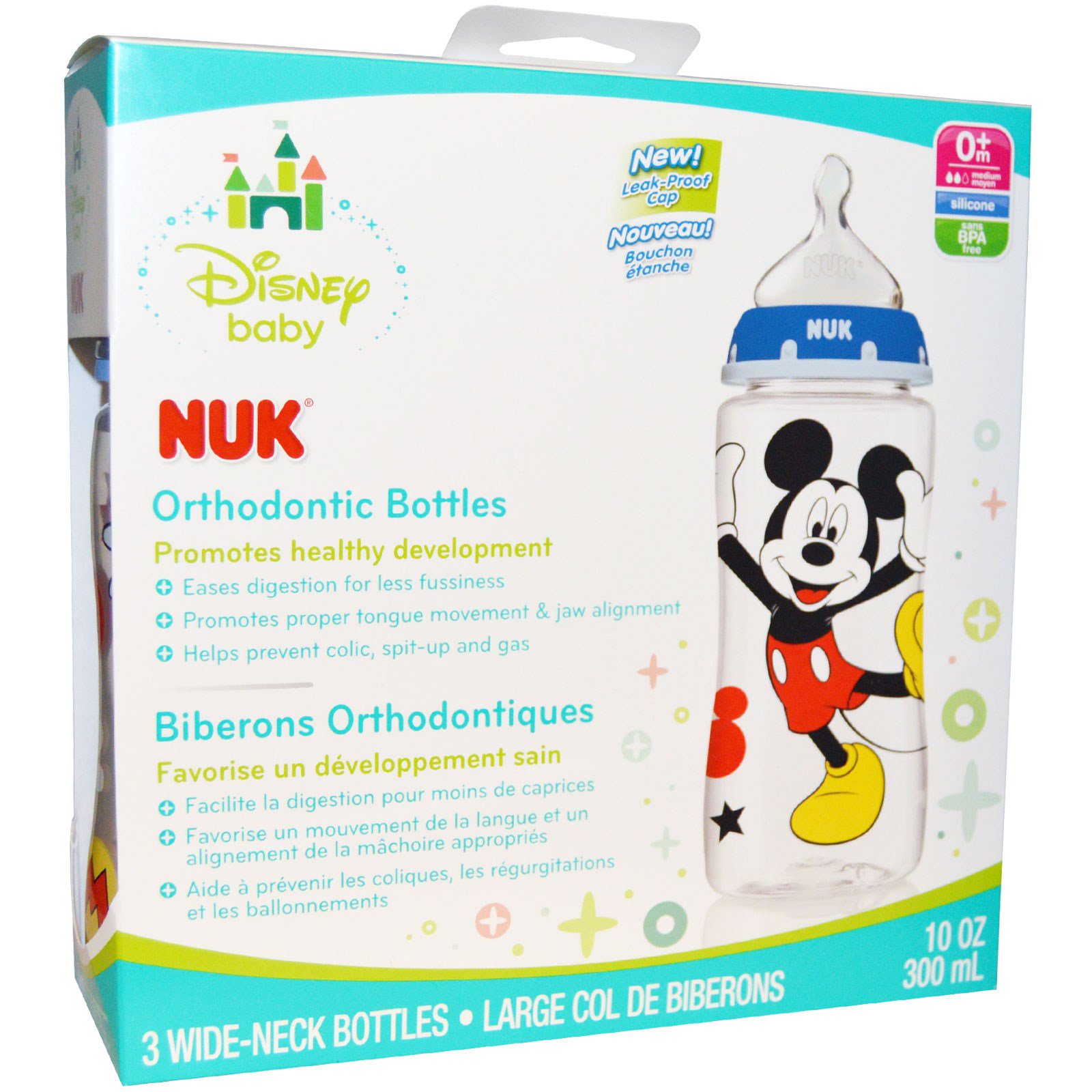Comprar NUK, Disney Baby, Mickey Mouse Perfect Fit Bottles, Medium, 0+ Months, Grey, 3 Bottles, 10 oz (300 ml) Each - Imagem 2