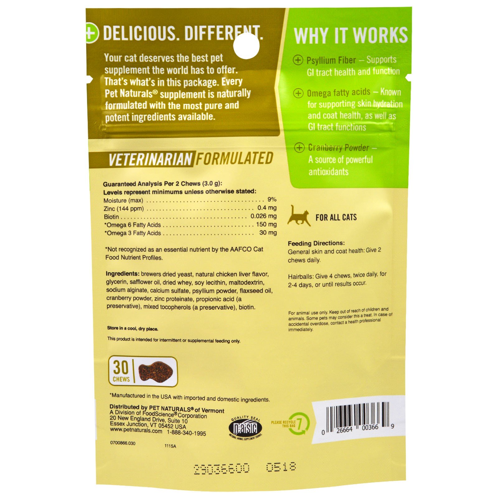 Comprar Pet Naturals of Vermont, Hairball, Para Gatos, 30 Petiscos, 45 g (1,59 oz) - Imagem 2