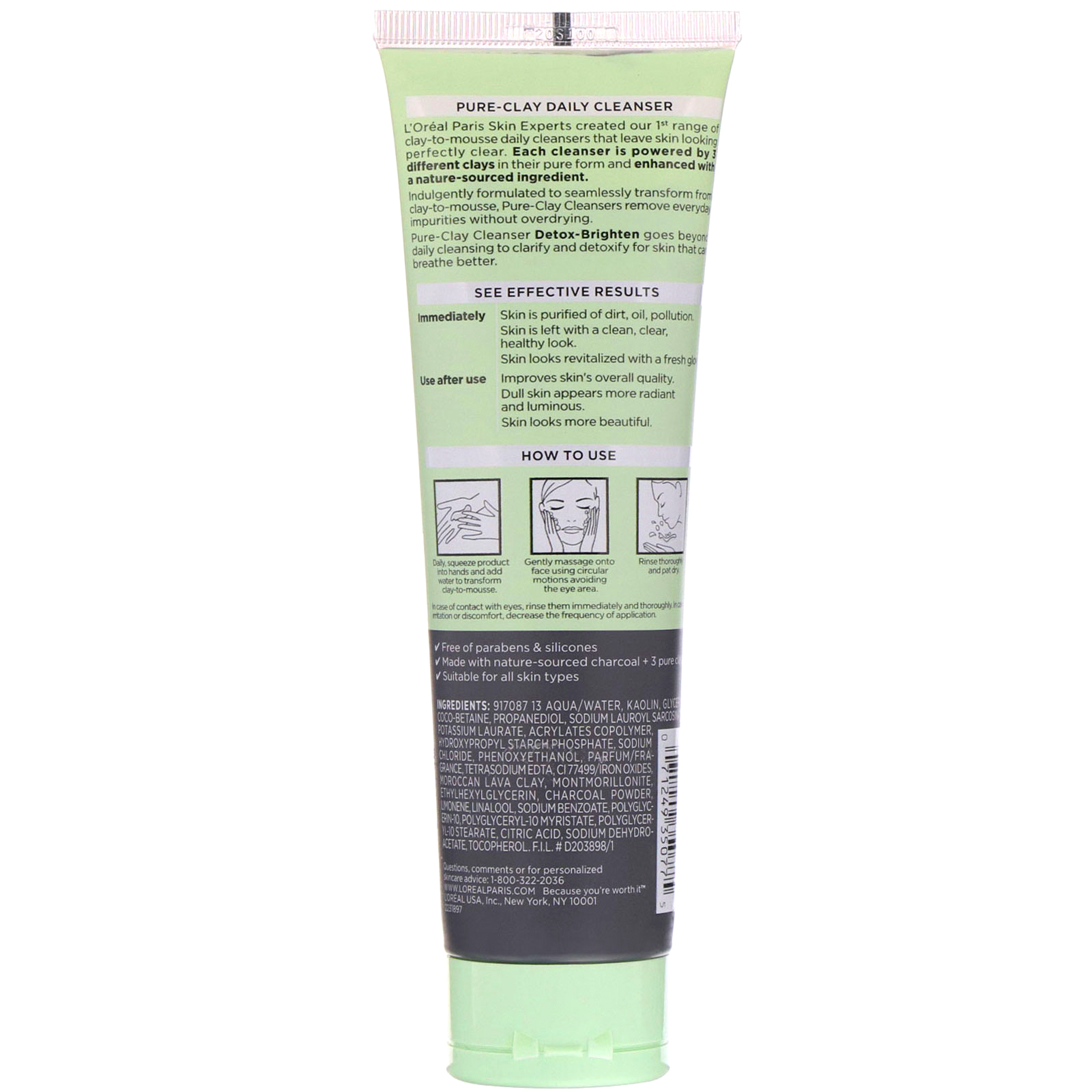 Comprar L'Oreal, Limpador Pure-Clay, Detox-Brighten, 3 tipos de argilas puras + carvão, 130 ml - Imagem 2