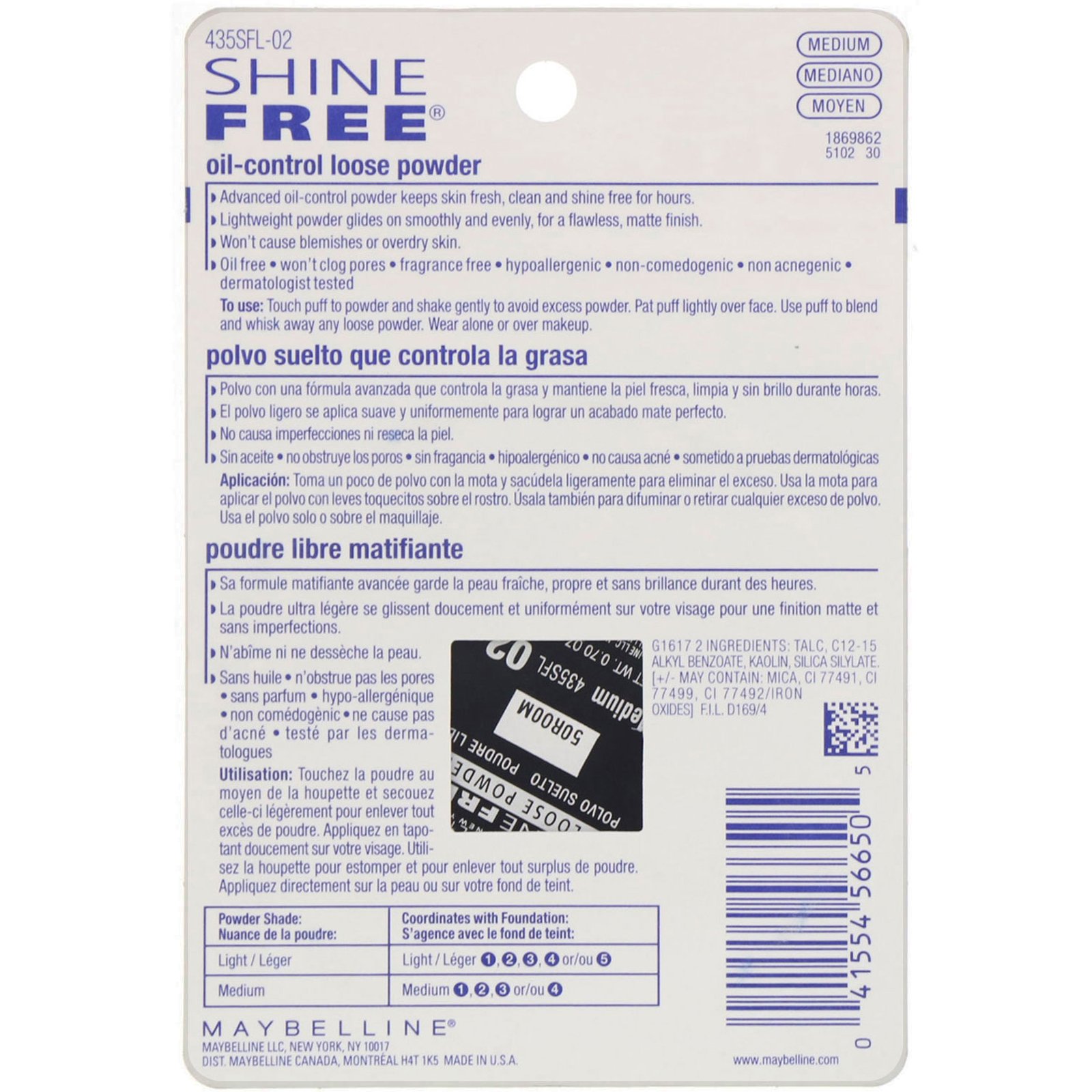 Comprar Maybelline, Pó solto de controle da oleosidade, Shile Free, médio, 19,8 g - Imagem 3