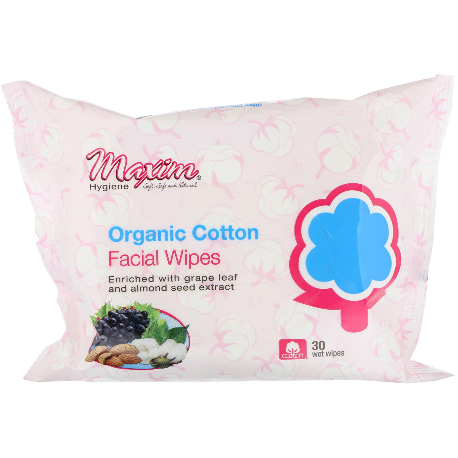 Comprar Maxim Hygiene Products, Toalhetes de Rosto de Algodão Orgânico, 30 Toalhetes Úmidos