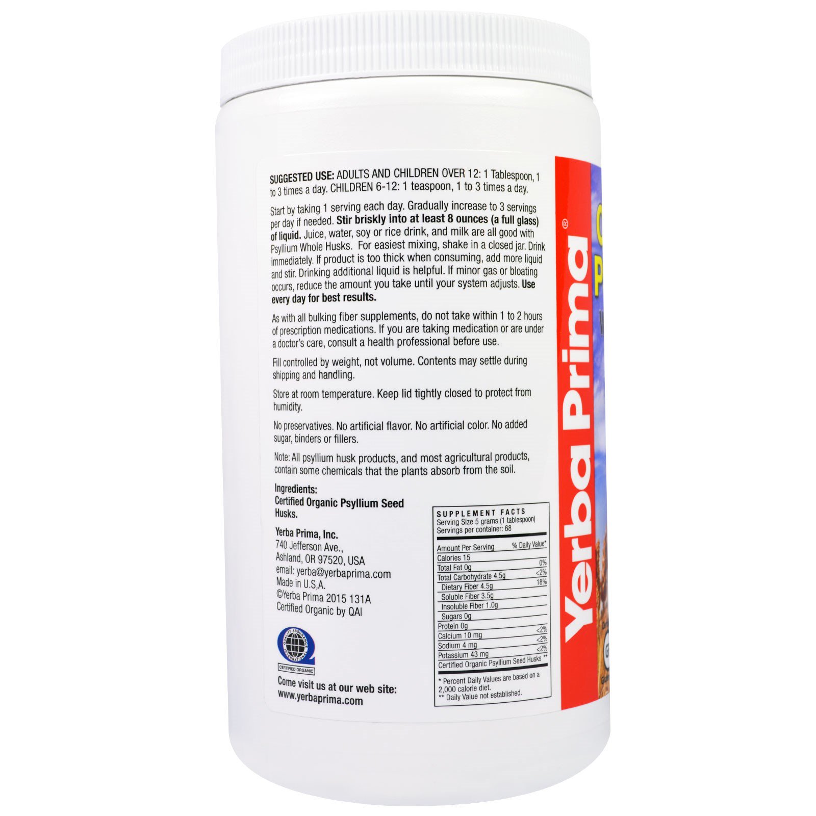 Comprar Yerba Prima, Cogumelos Inteiros de Psyllium Orgânico, 340 g - Imagem 2