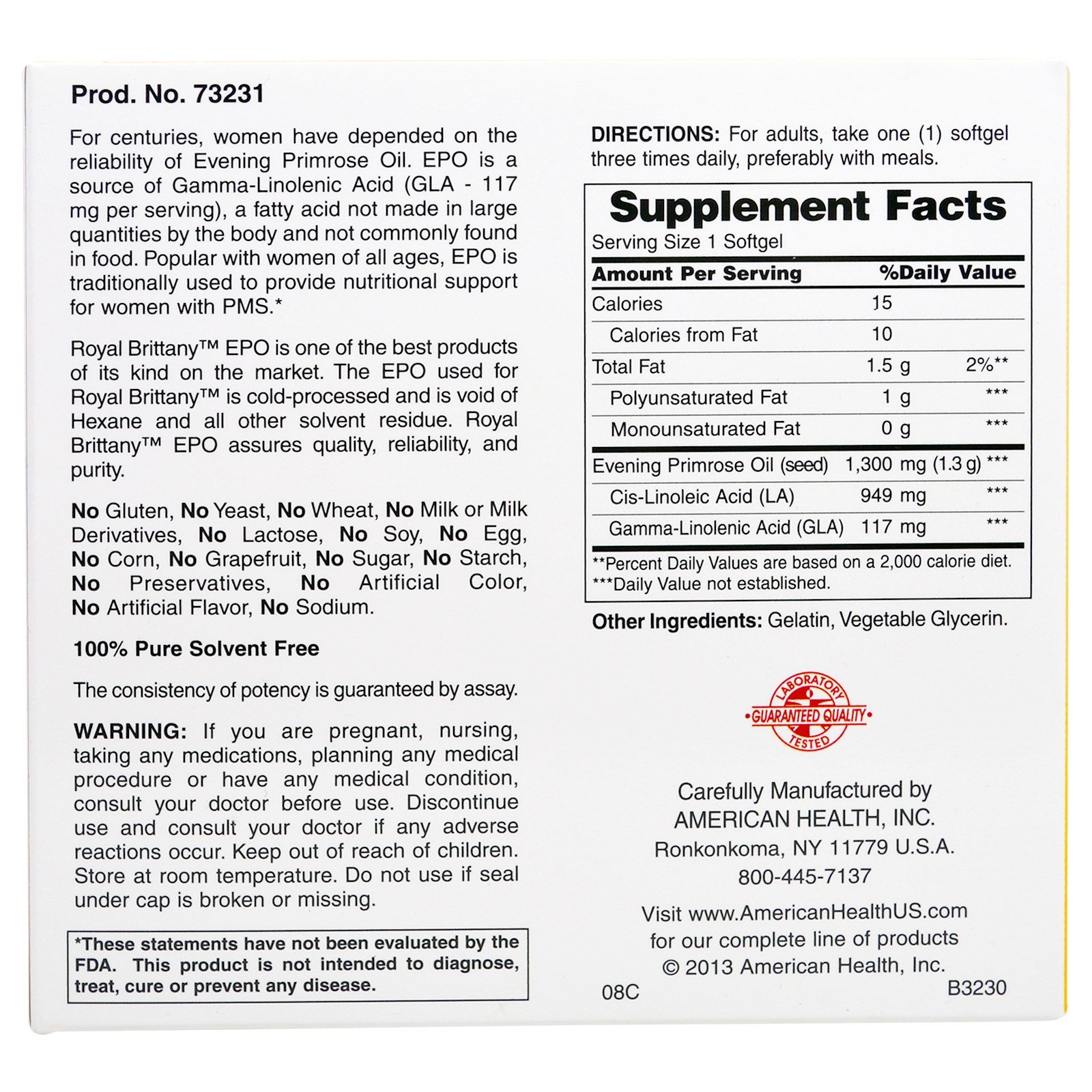 Comprar American Health, Royal Brittany, Óleo de Prímula, 1300 mg, 2 Frascos, 60 Softgels Cada - Imagem 2