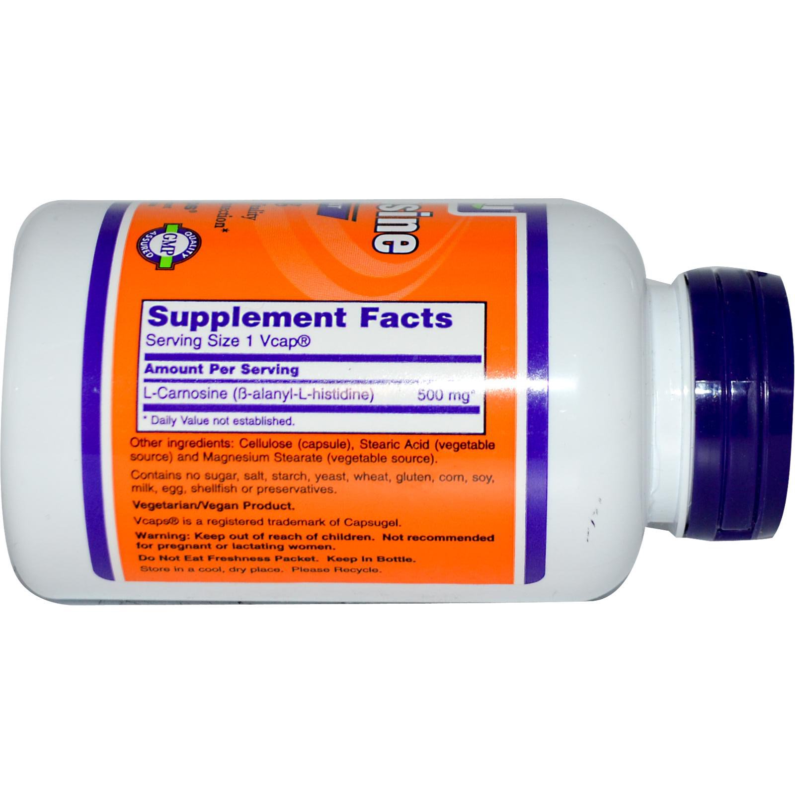 Comprar Now Foods, L-Carnosina, 500 mg, 100 Cápsulas Vegetais - Imagem 2