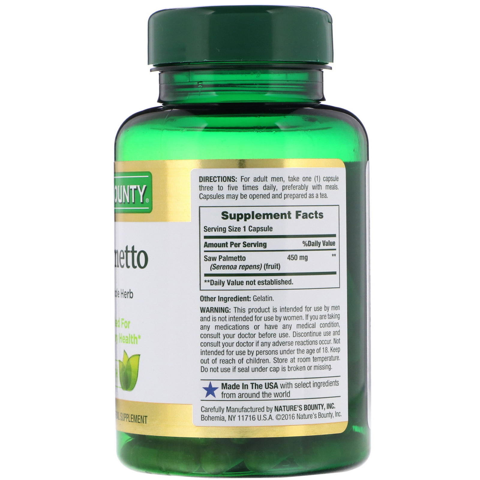 Comprar Nature's Bounty, Saw Palmetto, 450 mg, 100 Capsules - Imagem 2