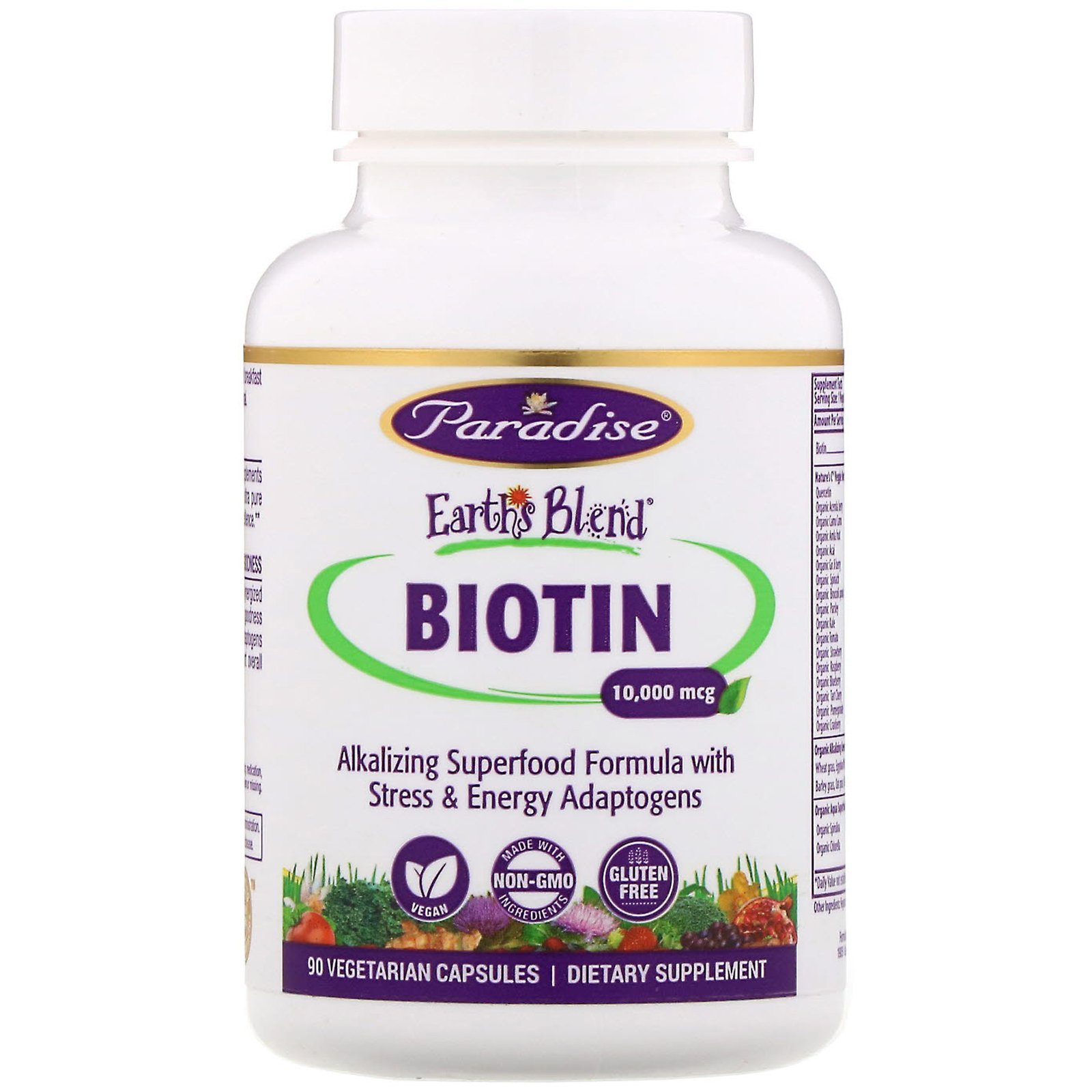 Comprar Paradise Herbs, Earth's Blend, Biotin, 10,000 mcg, 90 Vegetarian Capsules - Imagem 3