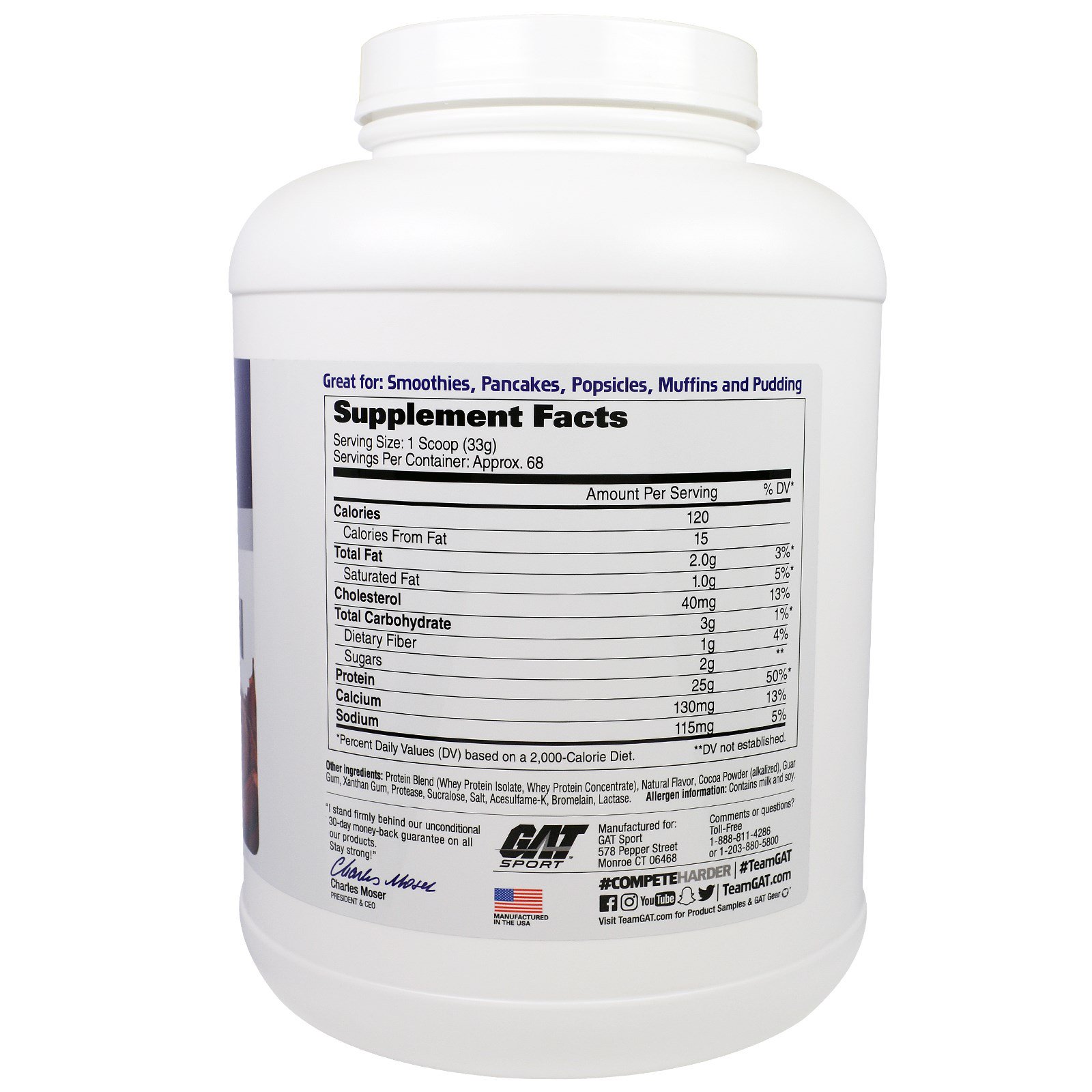 Comprar GAT, Whey Protein, Shake de Mistura de Proteína Isolada Muscular, Essenciais, Chocolate Rico, 2268 g - Imagem 2