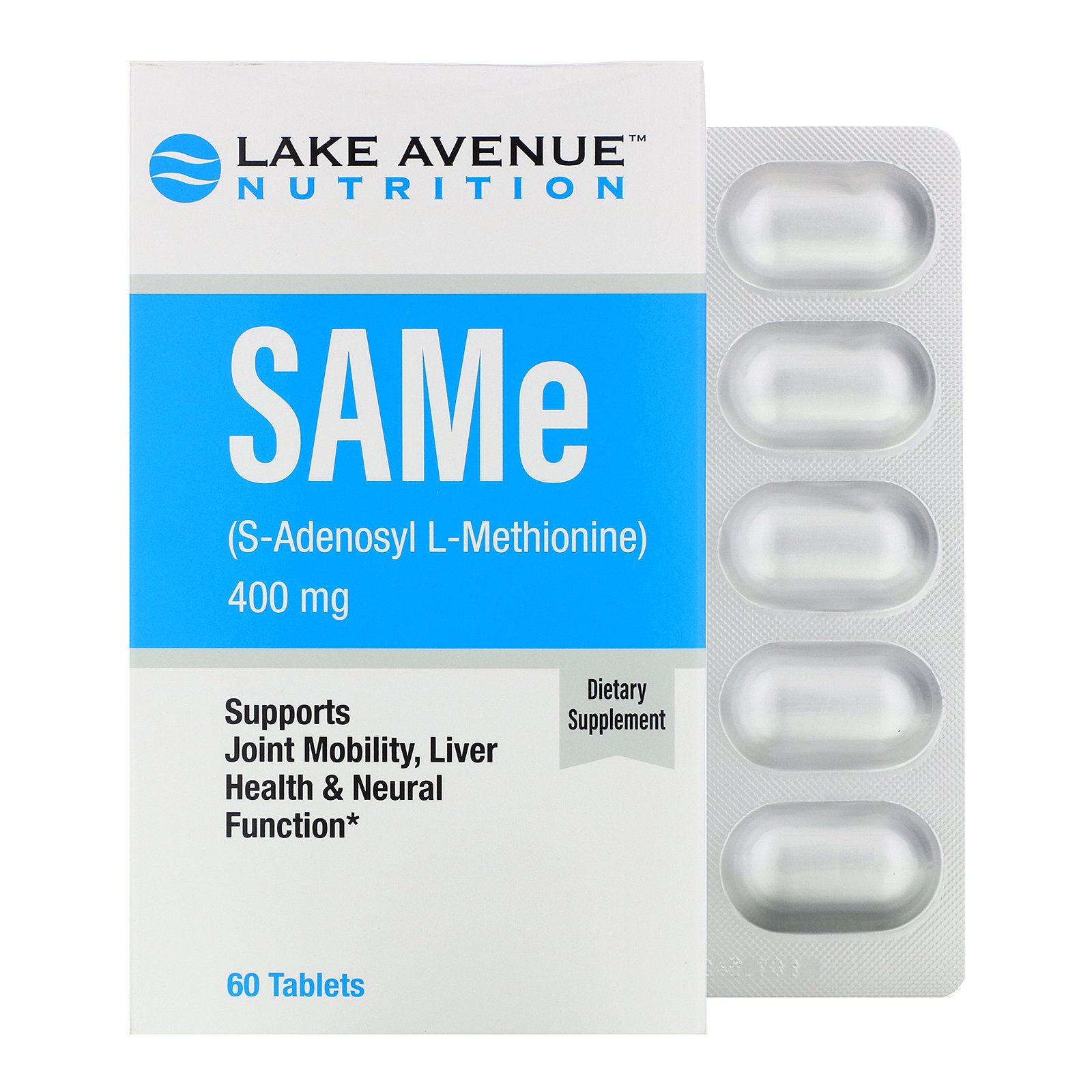 Comprar Lake Avenue Nutrition, SAMe (S-Adenosil-L-Metionina), 400 mg, 60 Comprimidos